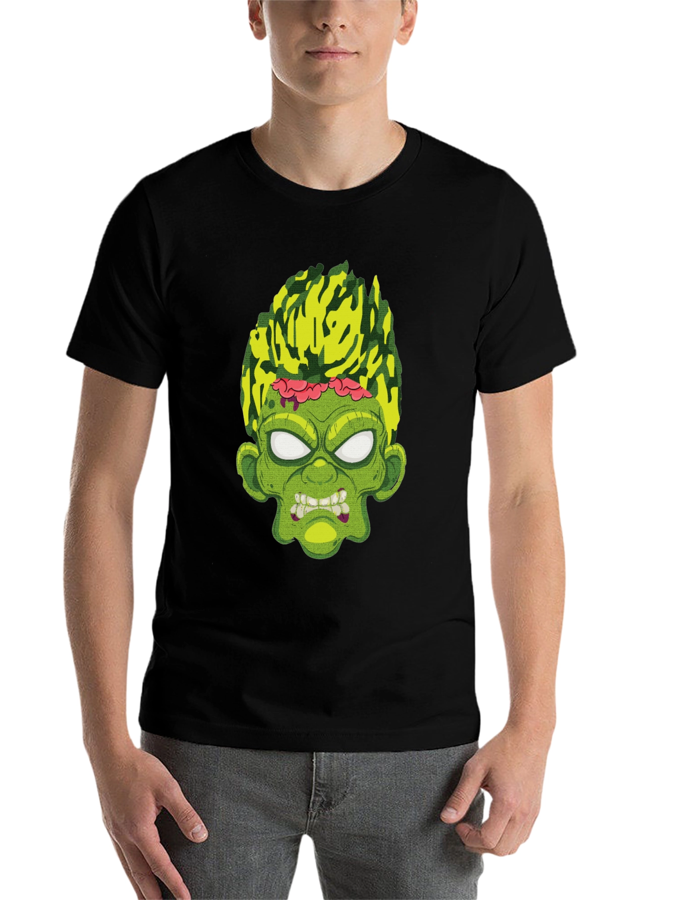 Zombie Face Graphic T-Shirt - Men's Black Tee - 7
