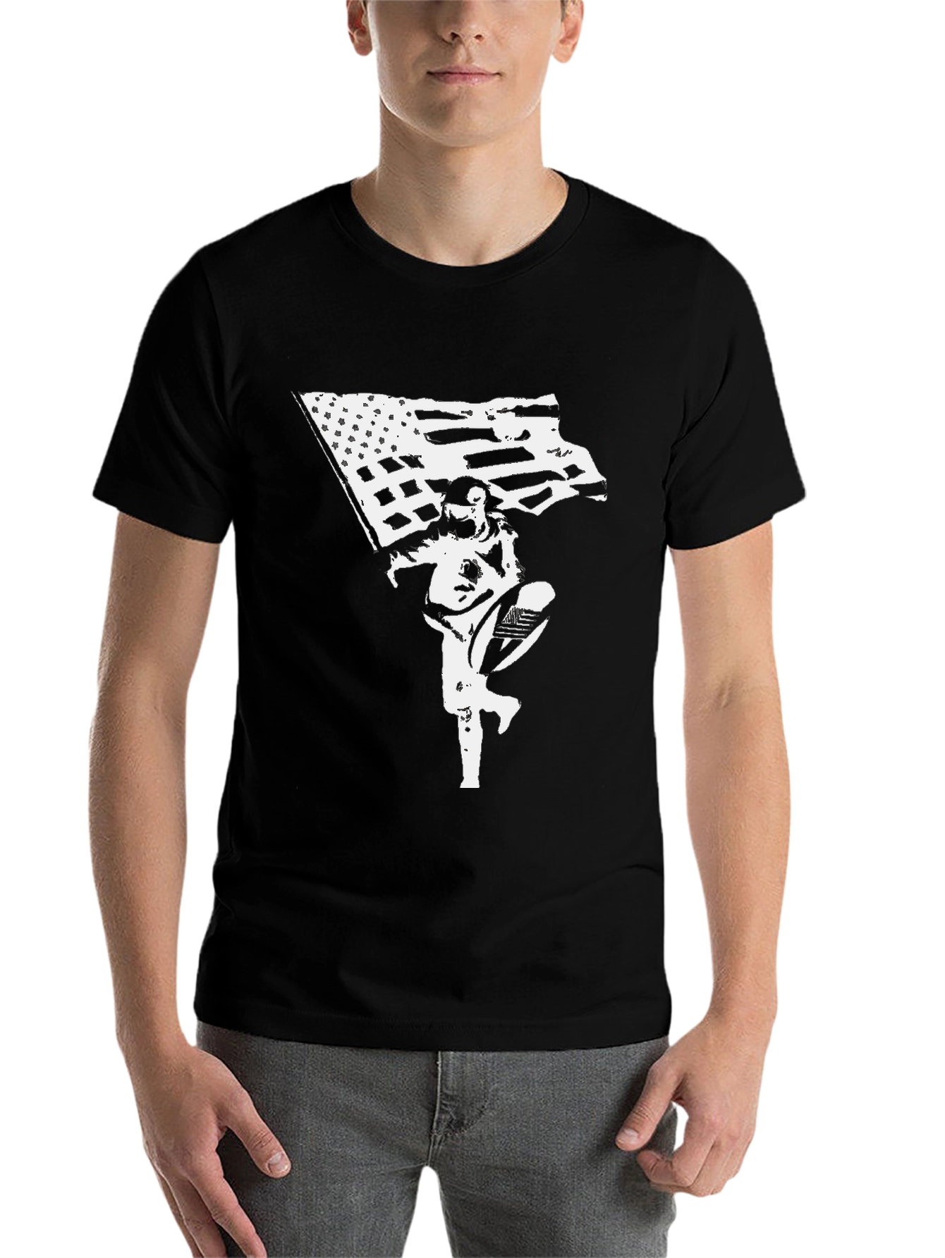 Black American Flag Astronaut Black T-Shirt view 7