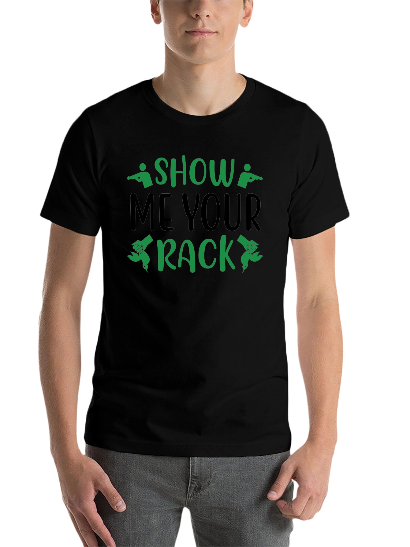 Black Show Me Your Rack Graphic Tee - Hunting Enthusiast T-Shirt view 7