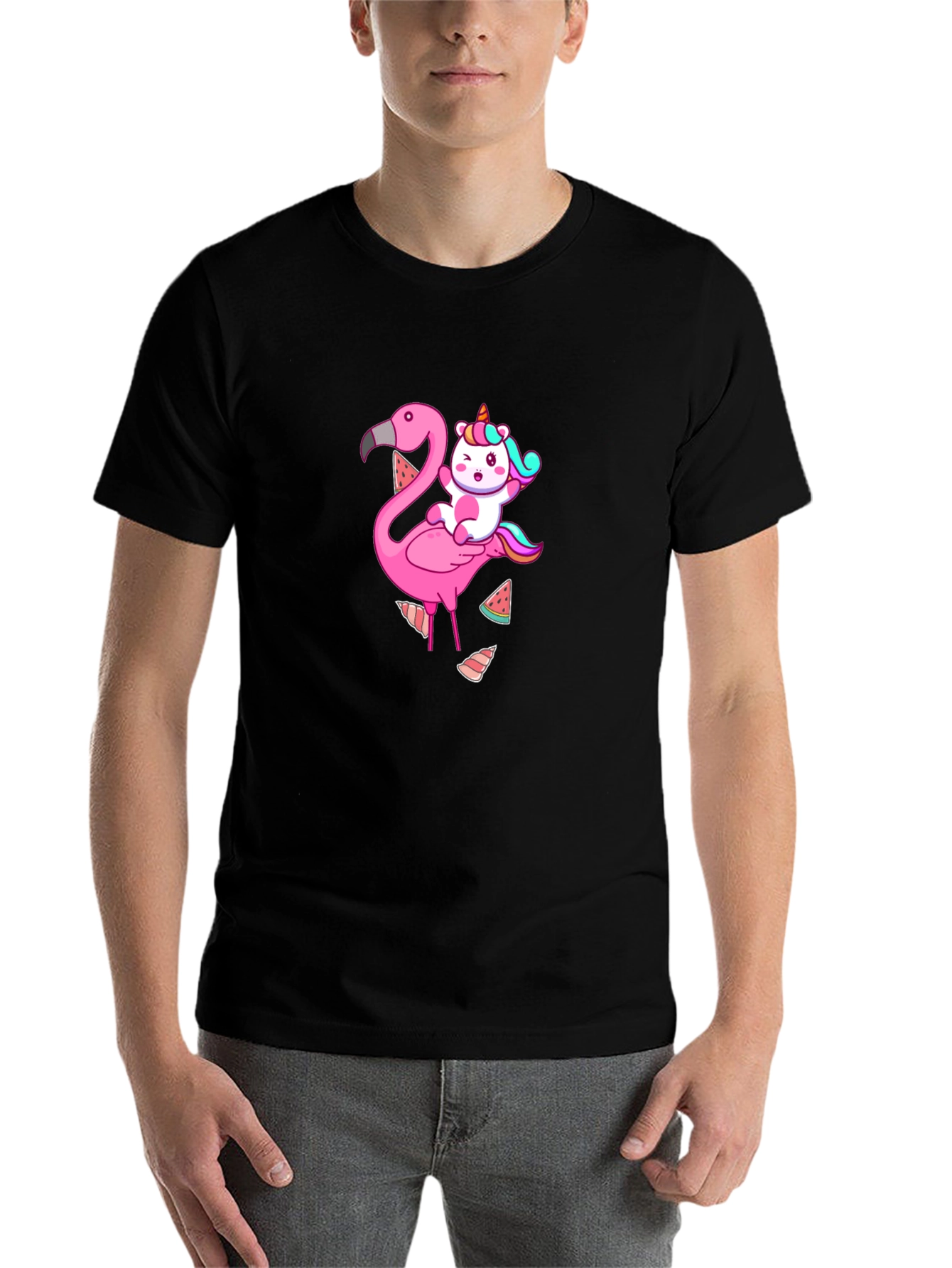 Black Unicorn & Flamingo Graphic Tee - Black T-Shirt view 7