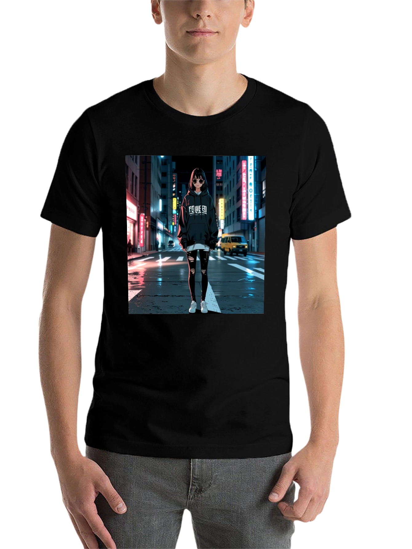 Black Anime Girl Graphic Black T-Shirt view 7