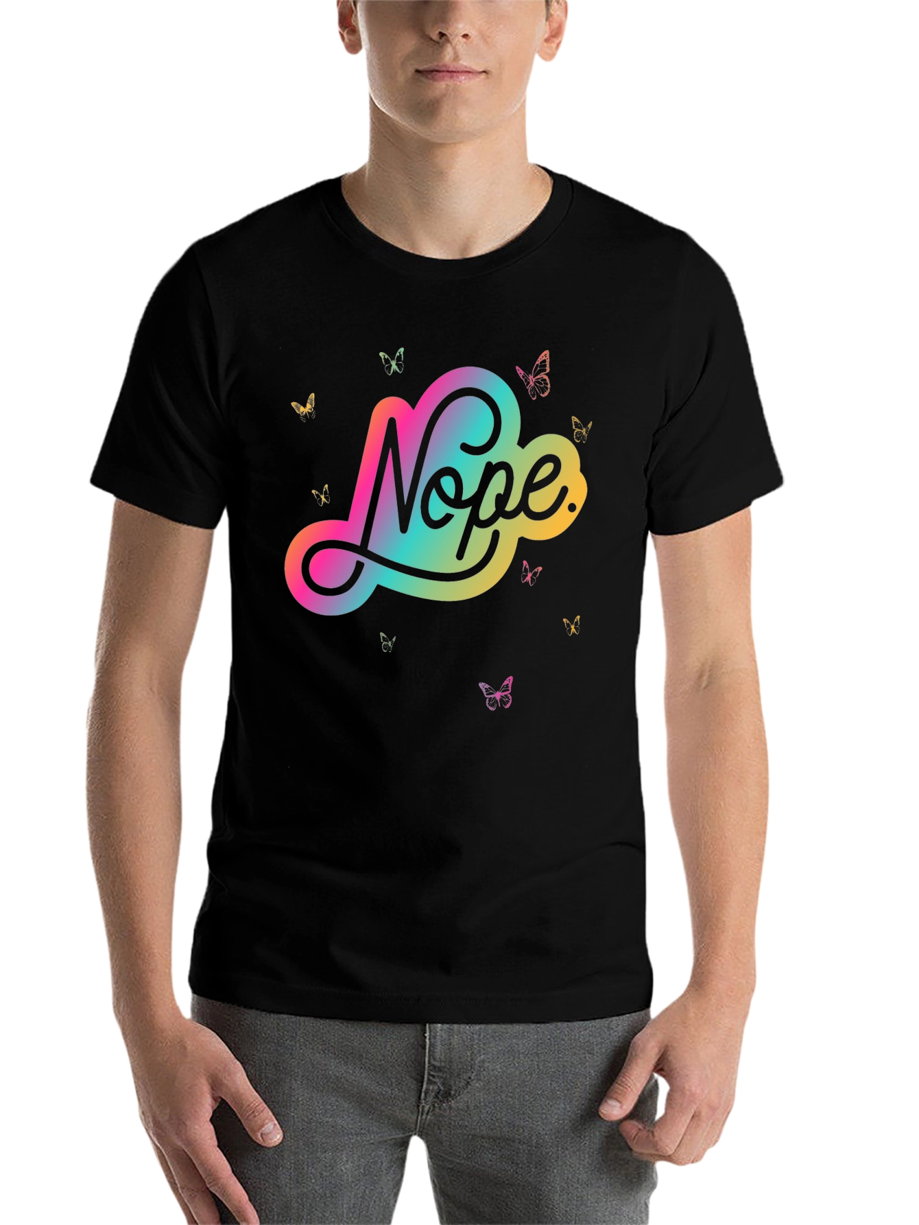 Black Nope Butterfly Graphic Tee - Modern Casual Style view 7