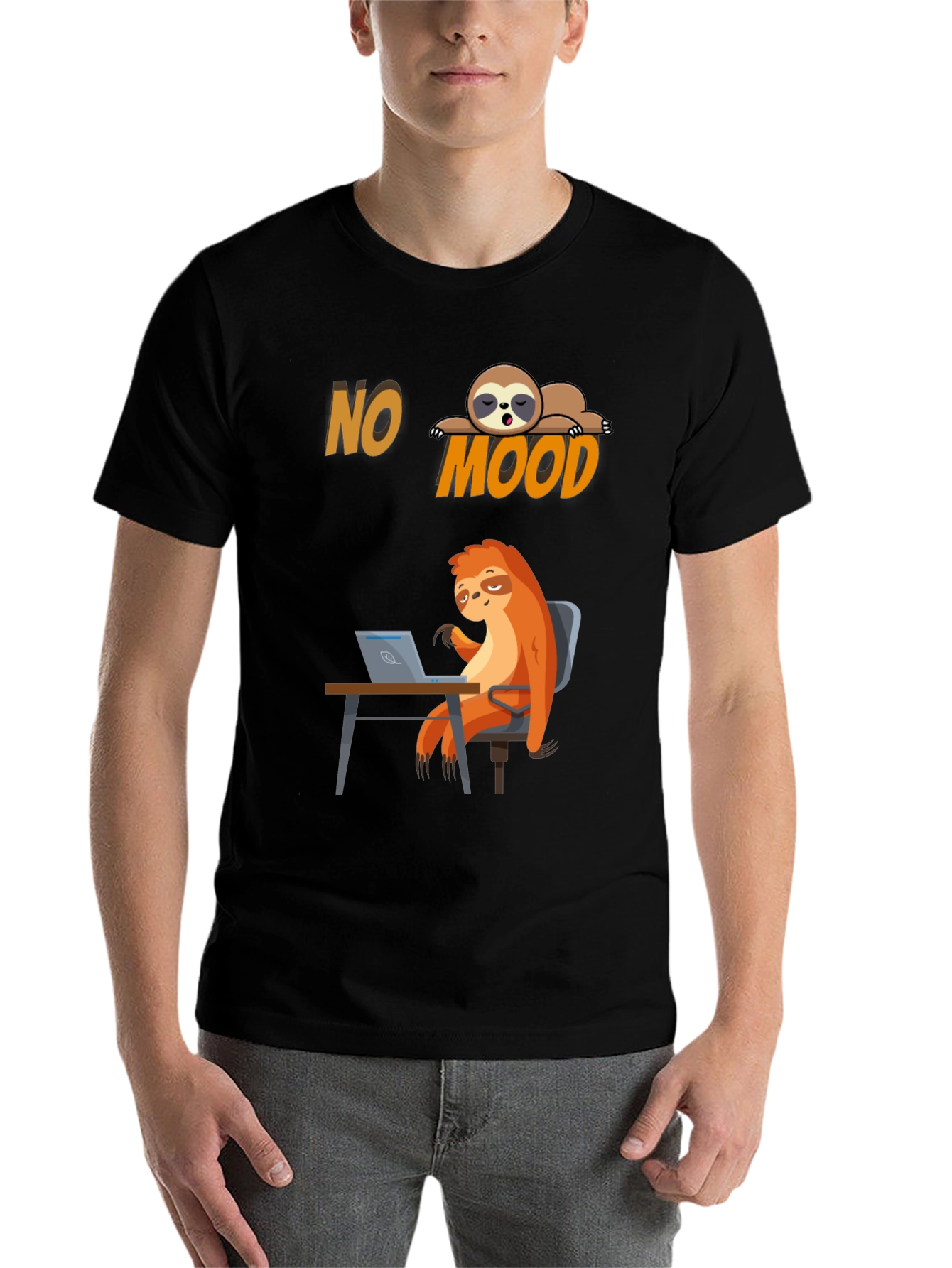 Black No Mood Sloth Graphic Tee - Relaxed & Funny view 7