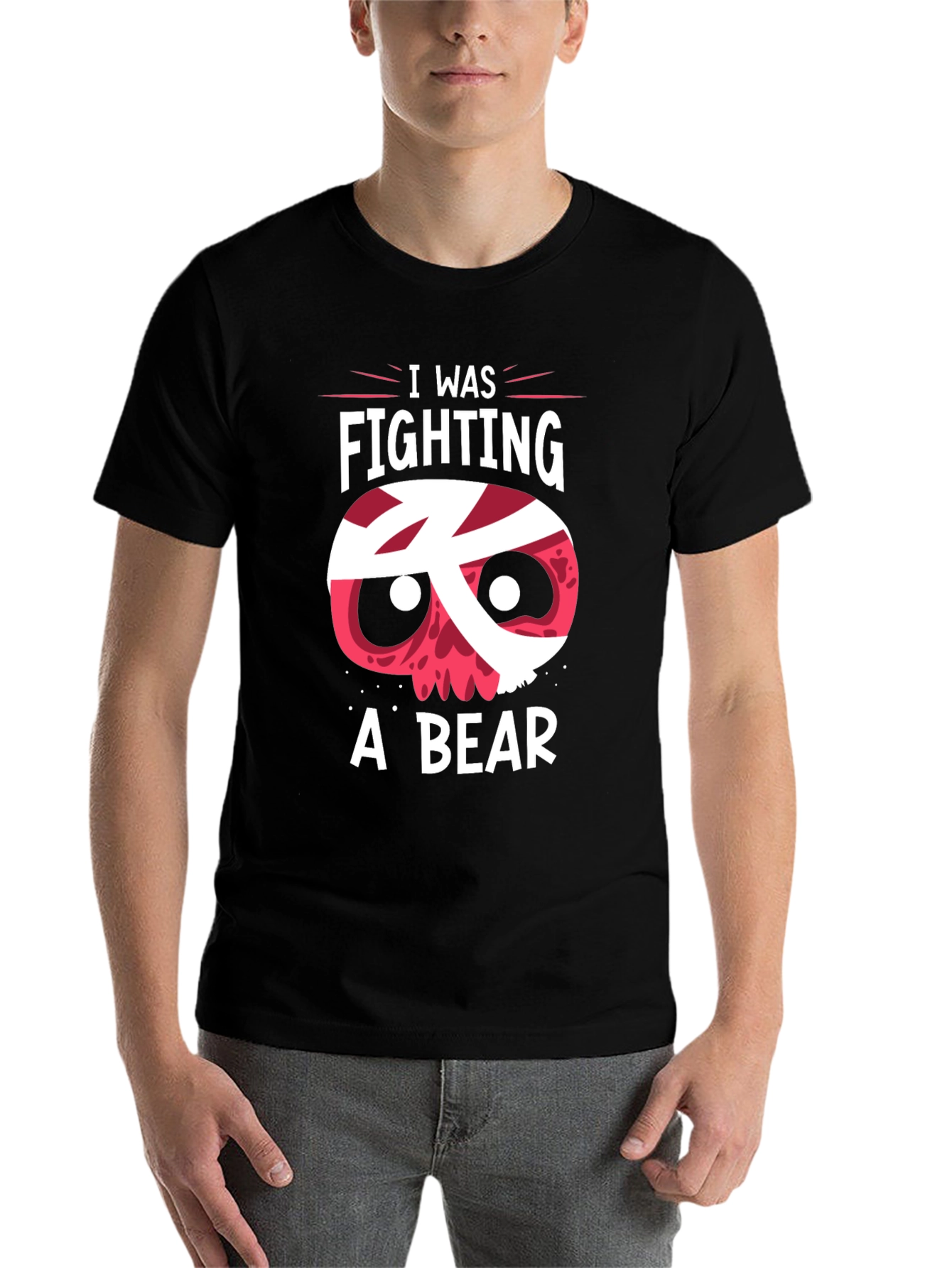 Black I Was Fighting A Bear Funny Graphic T-Shirt view 7