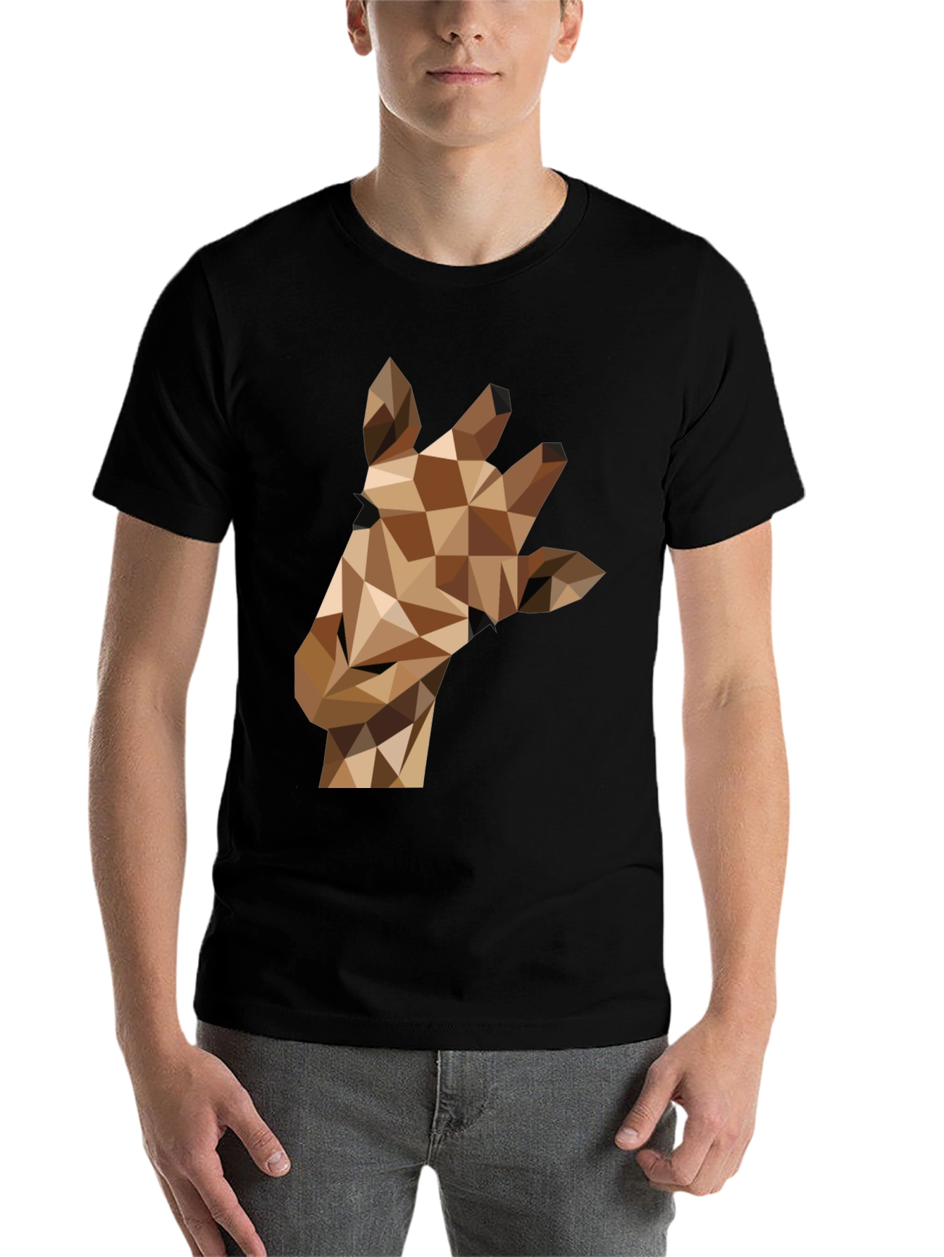 Black Geometric Giraffe Tee - Modern Animal Print Shirt view 7