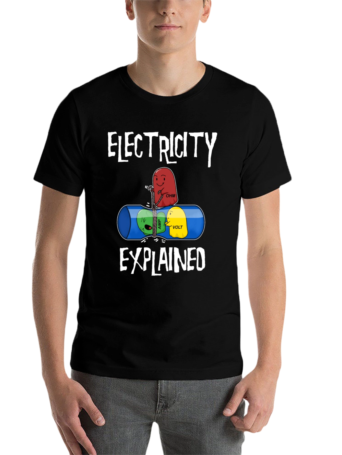 Black Electricity Explained Graphic T-Shirt view 7