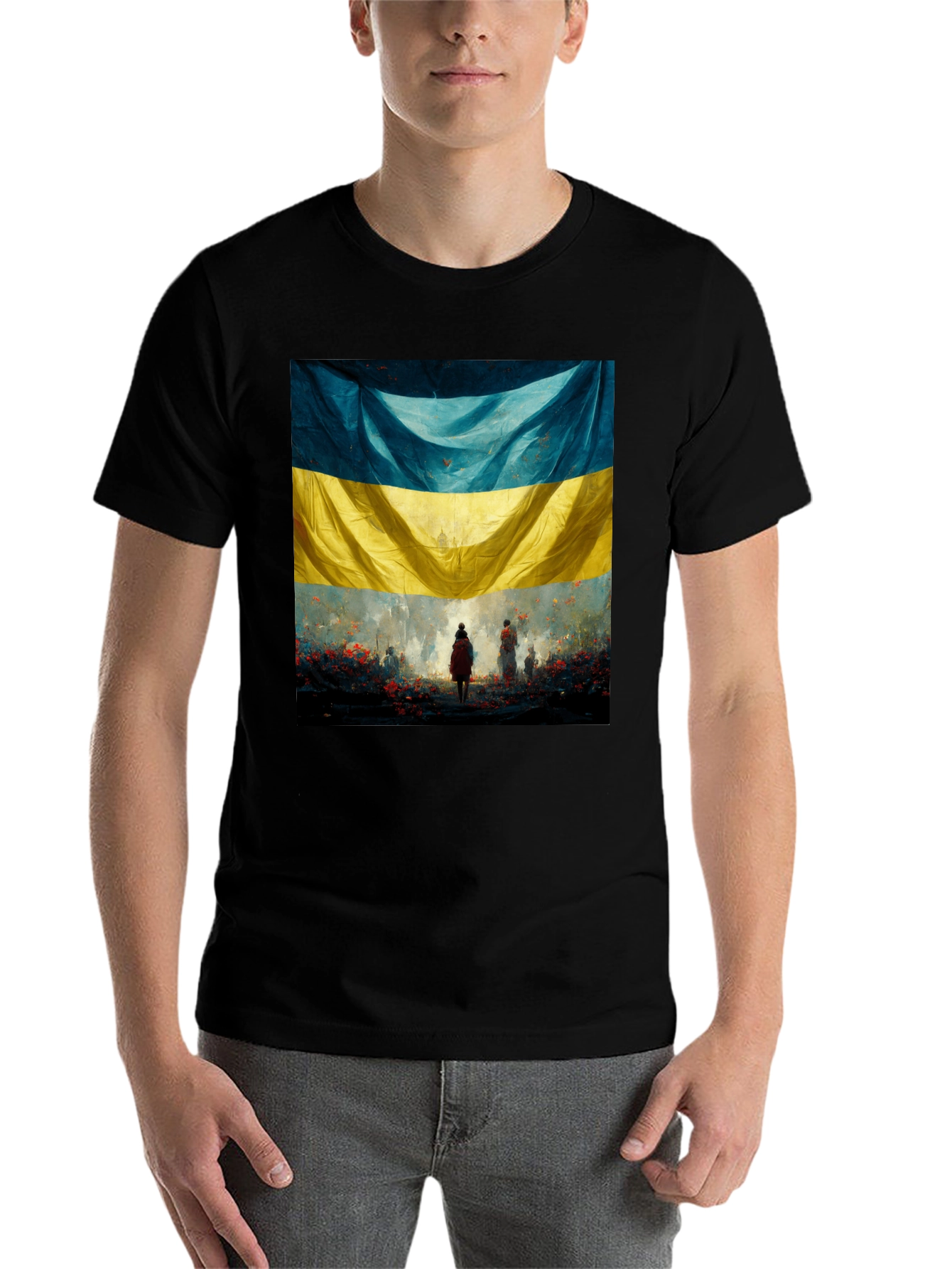 Black Ukraine Flag Art Graphic T-Shirt view 7