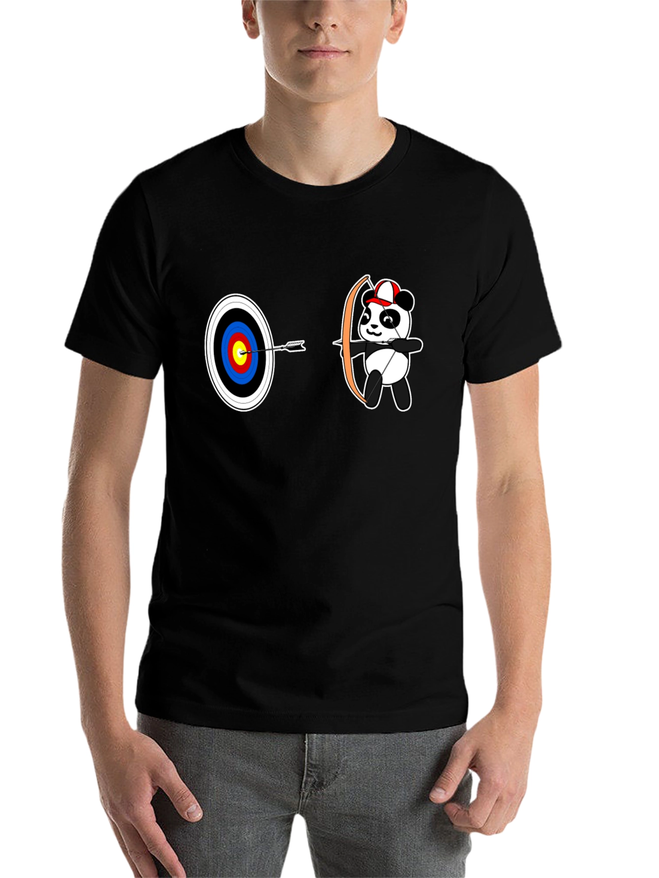 Black Archery Panda Graphic Tee - Black Cotton T-Shirt view 7