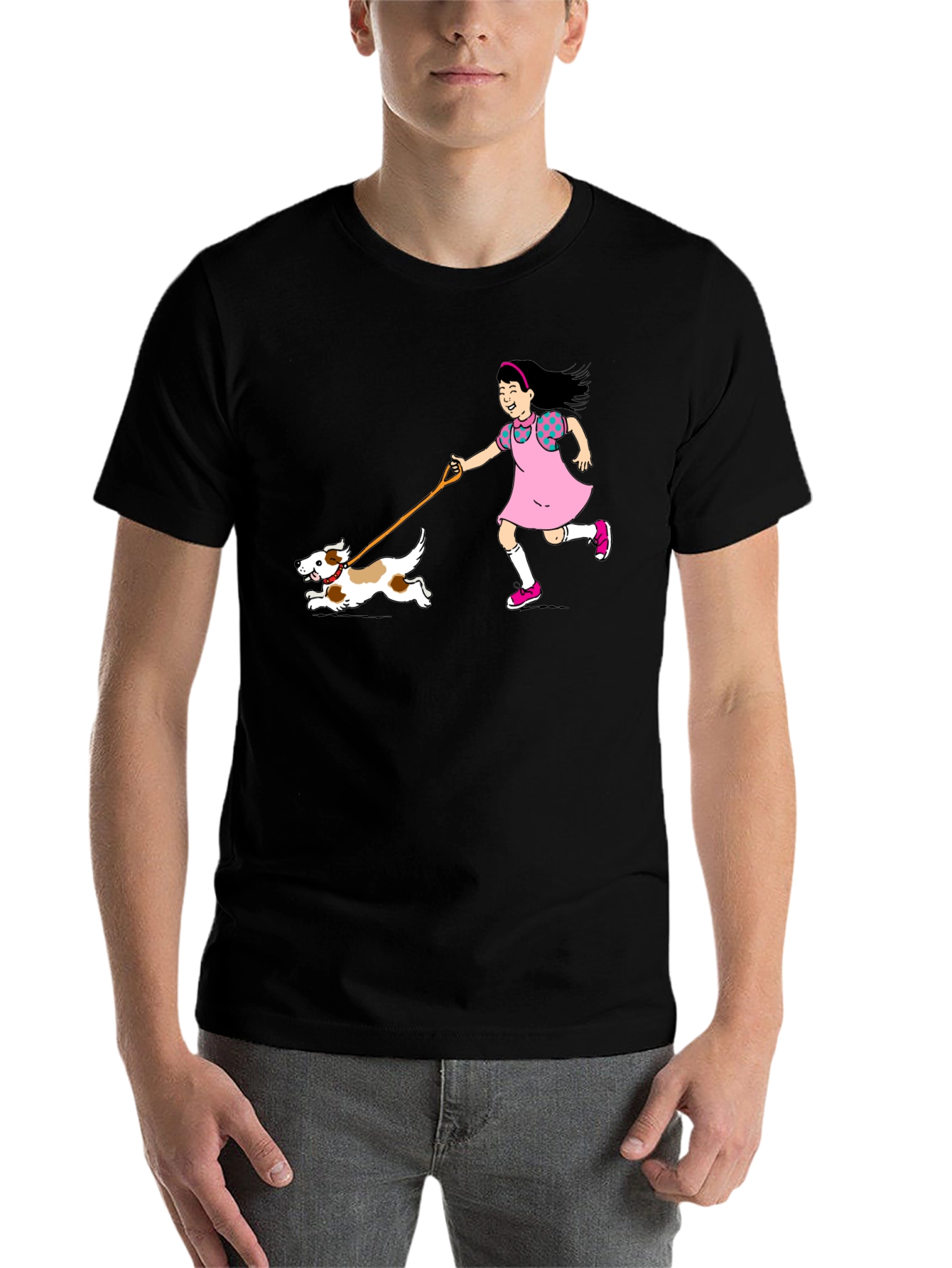 Black Girl & Dog T-Shirt - Black Cotton Graphic Tee view 7