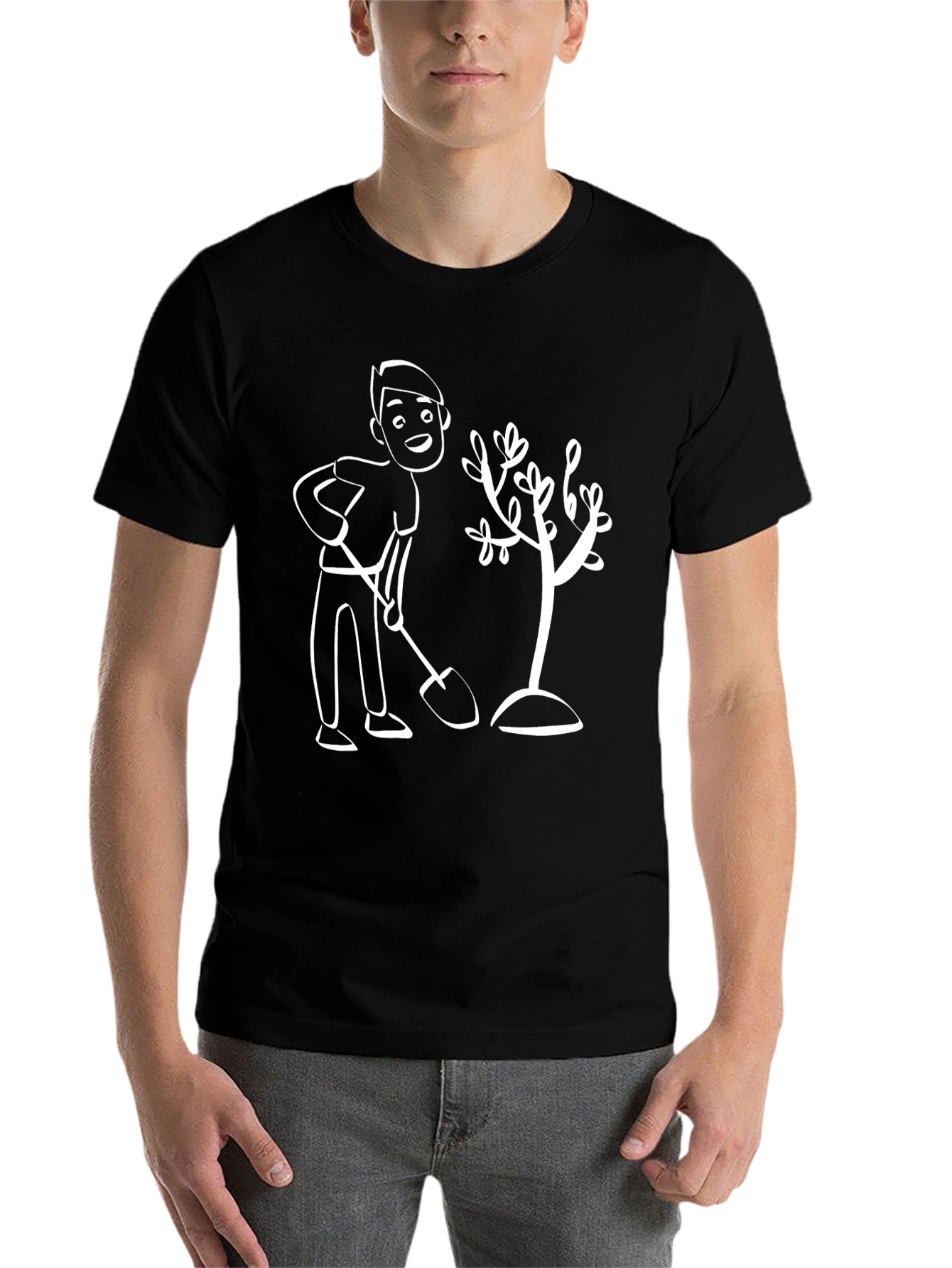 Cartoon Gardener Graphic T-Shirt - Black - 7