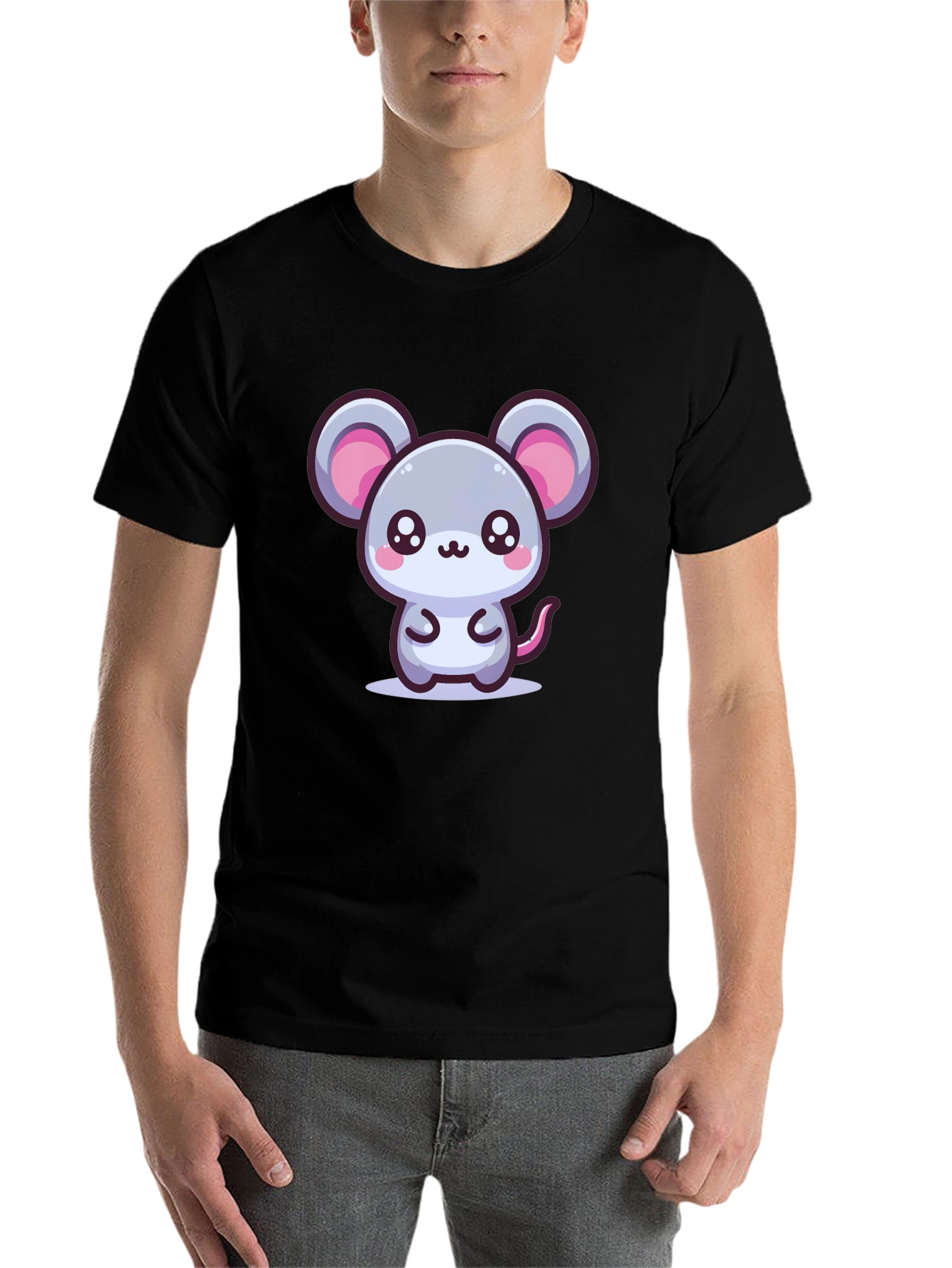 Black Cute Mouse Graphic Tee - Kawaii Style view 7
