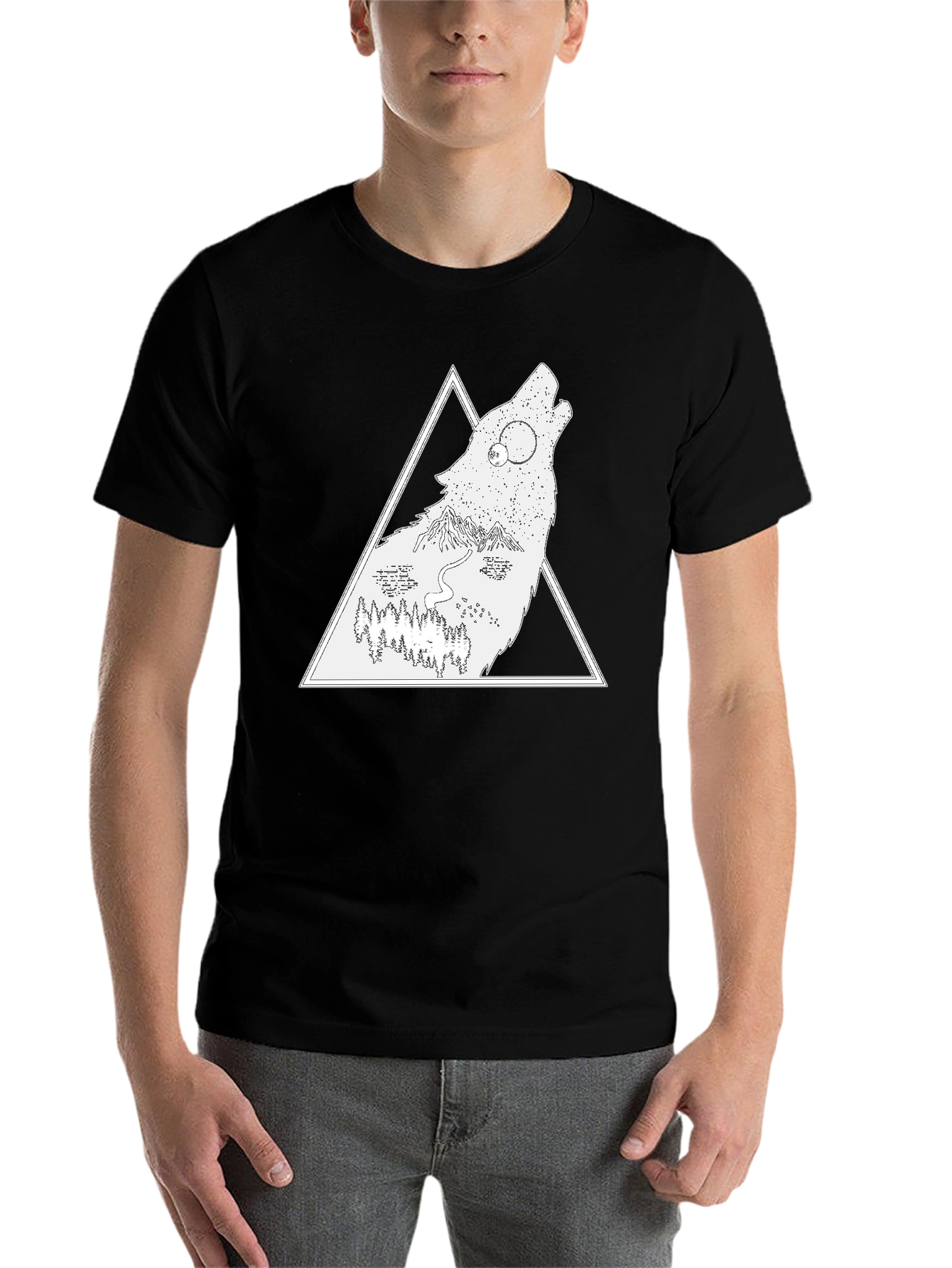 Black Wolf Nature Scene Graphic Tee - Black view 7