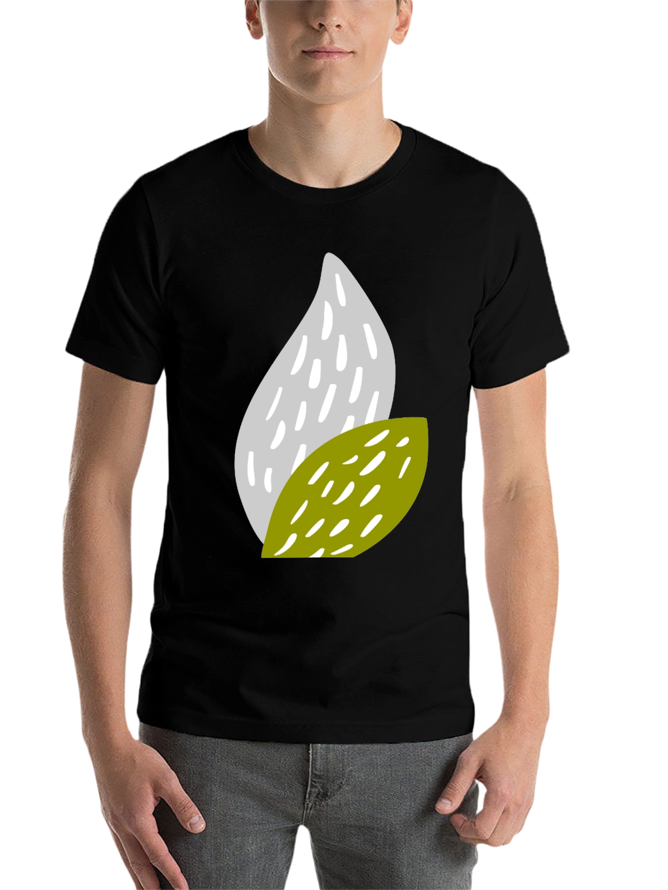 Black Abstract Leaf Pattern Black T-Shirt view 7
