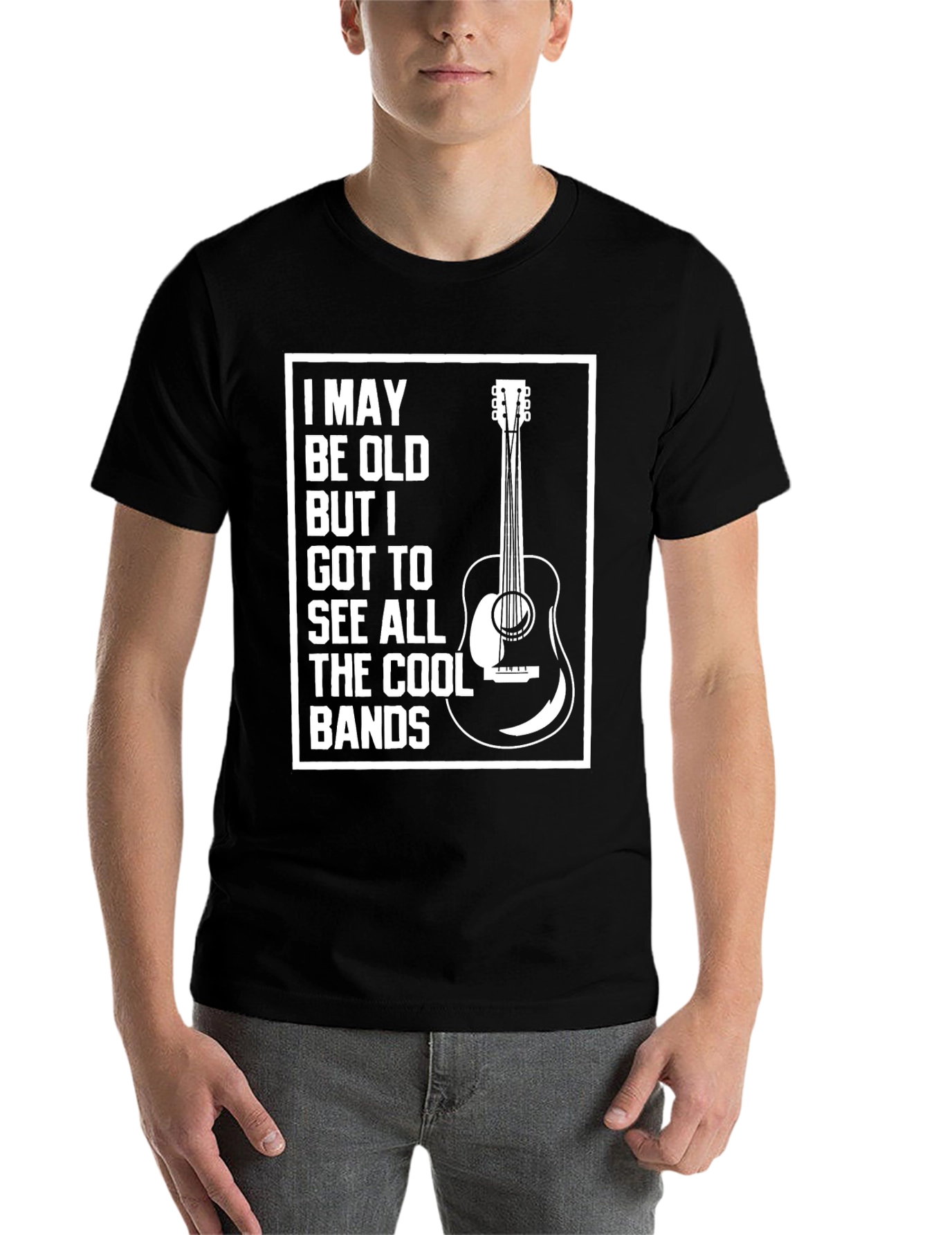 Black Cool Bands Guitar Graphic Tee view 7