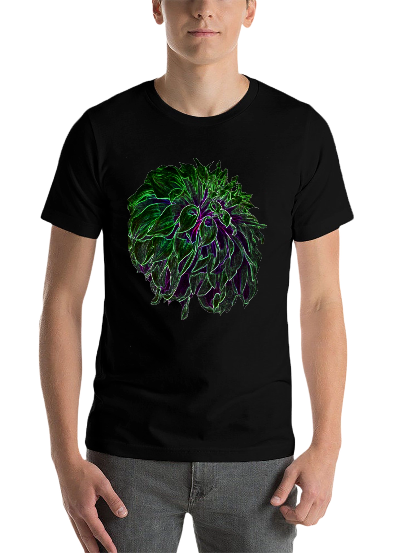 Black Neon Floral Graphic Black T-Shirt view 7