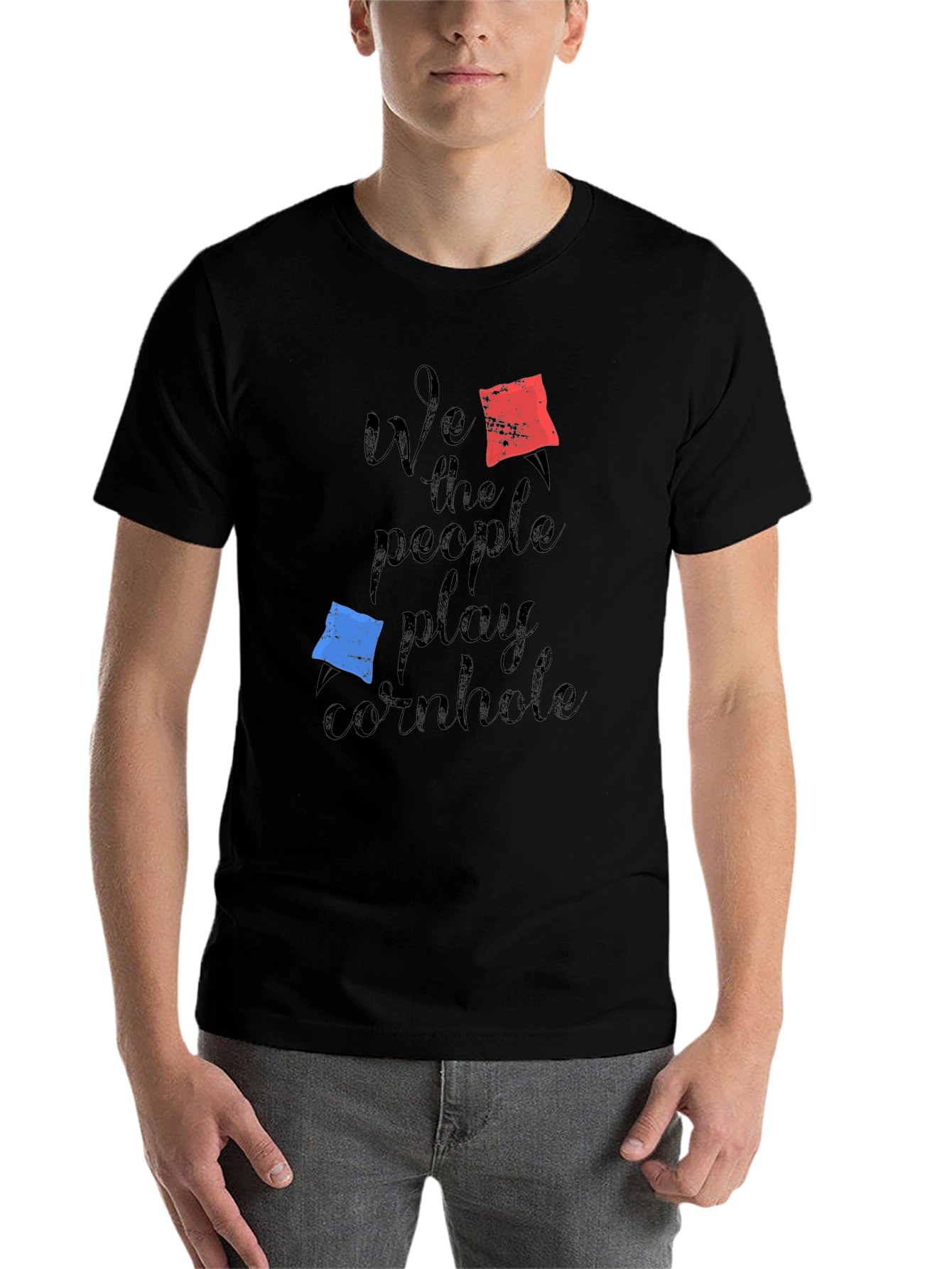 Black We The People Play Cornhole T-Shirt view 7