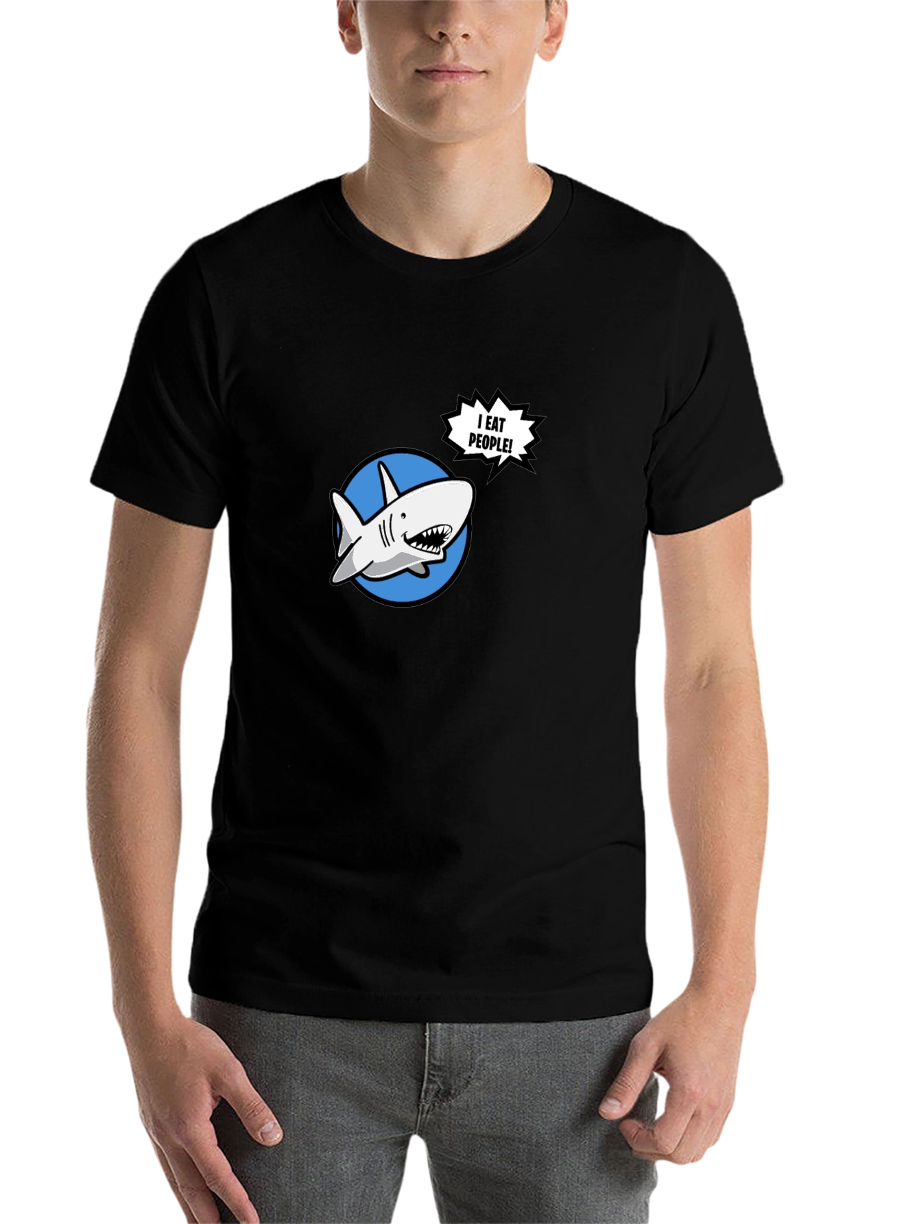 Black Funny Shark T-Shirt - I Eat People! view 7