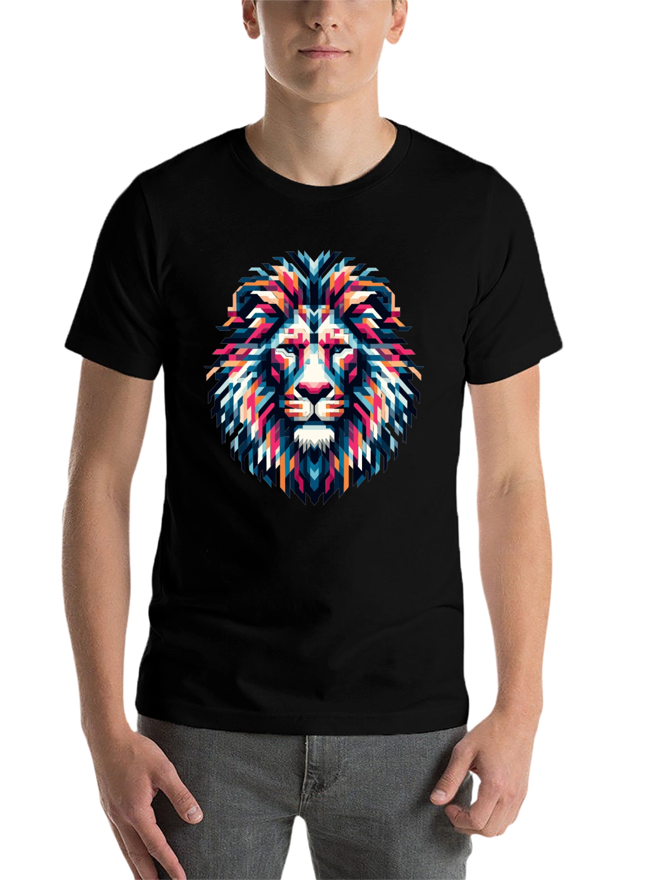 Black Geometric Lion Graphic Tee - Modern Artistic Style view 7
