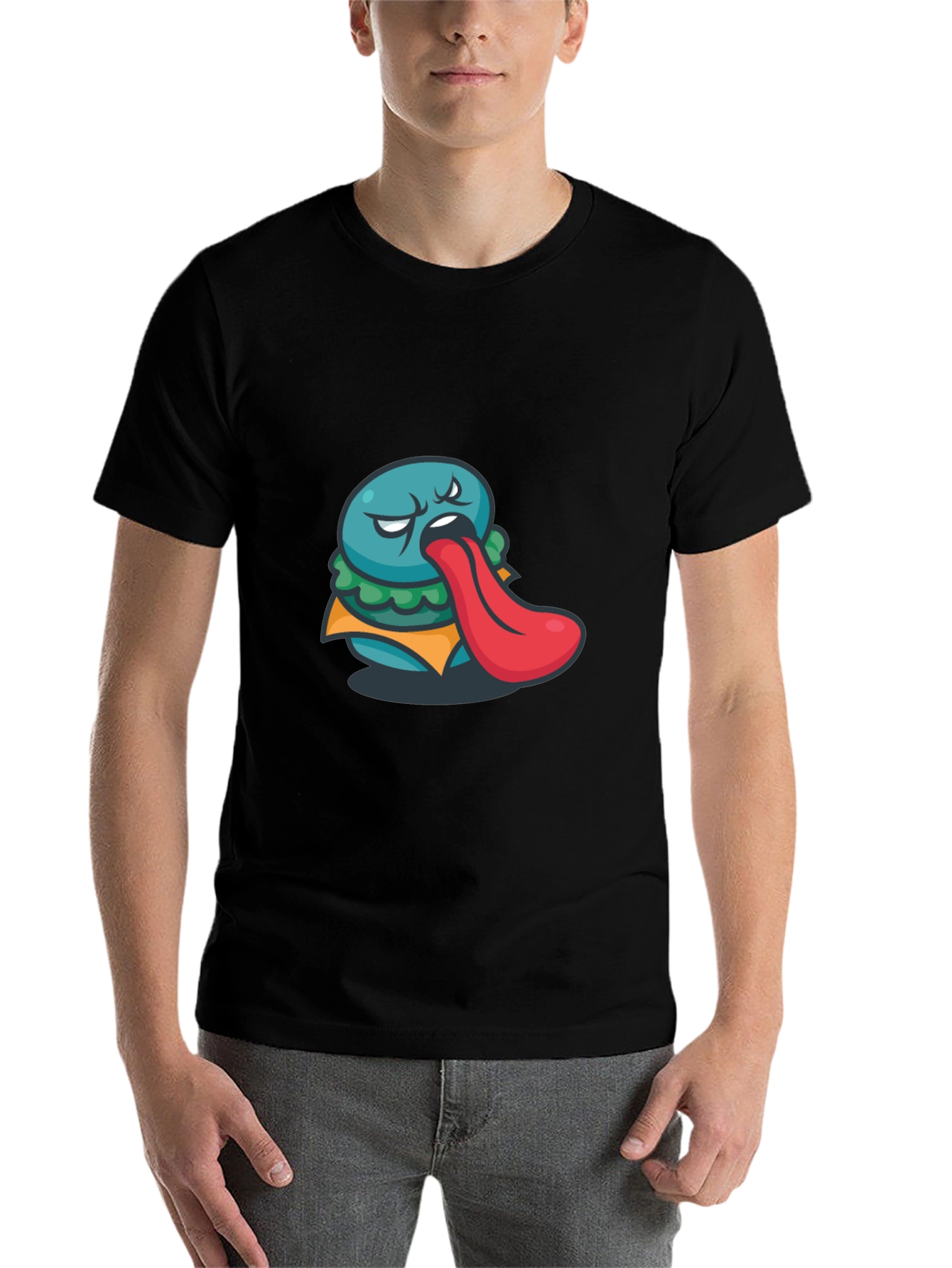 Black Funny Burger Tongue Graphic Black T-Shirt view 7