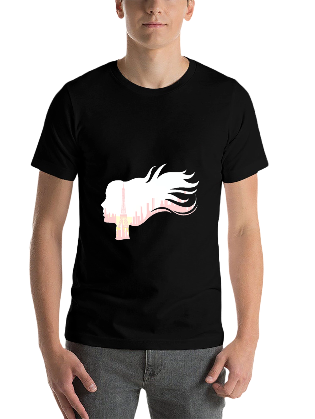 Black Paris Silhouette Graphic Tee - Stylish Black T-Shirt view 7