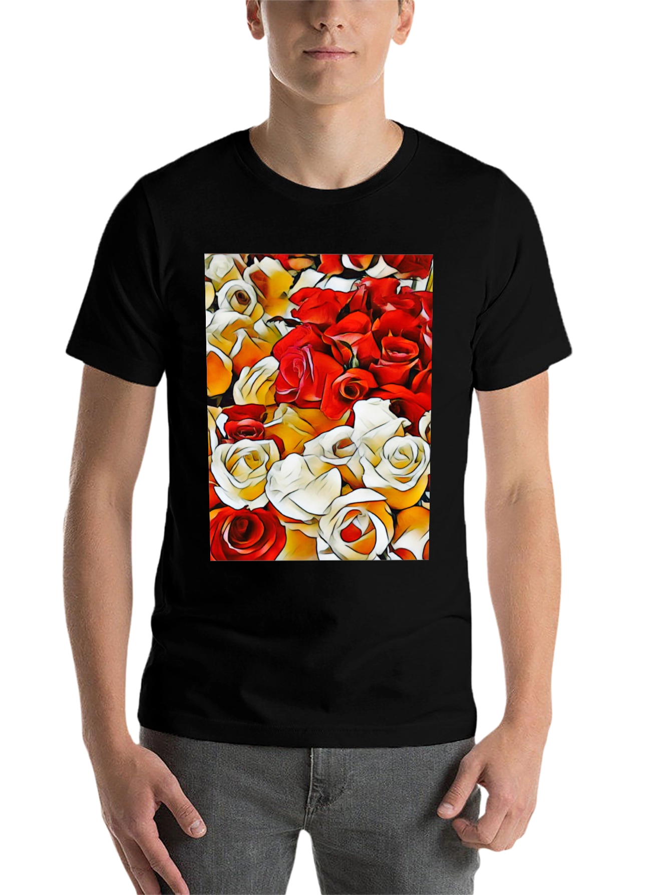 Black Floral Pattern T-Shirt view 7