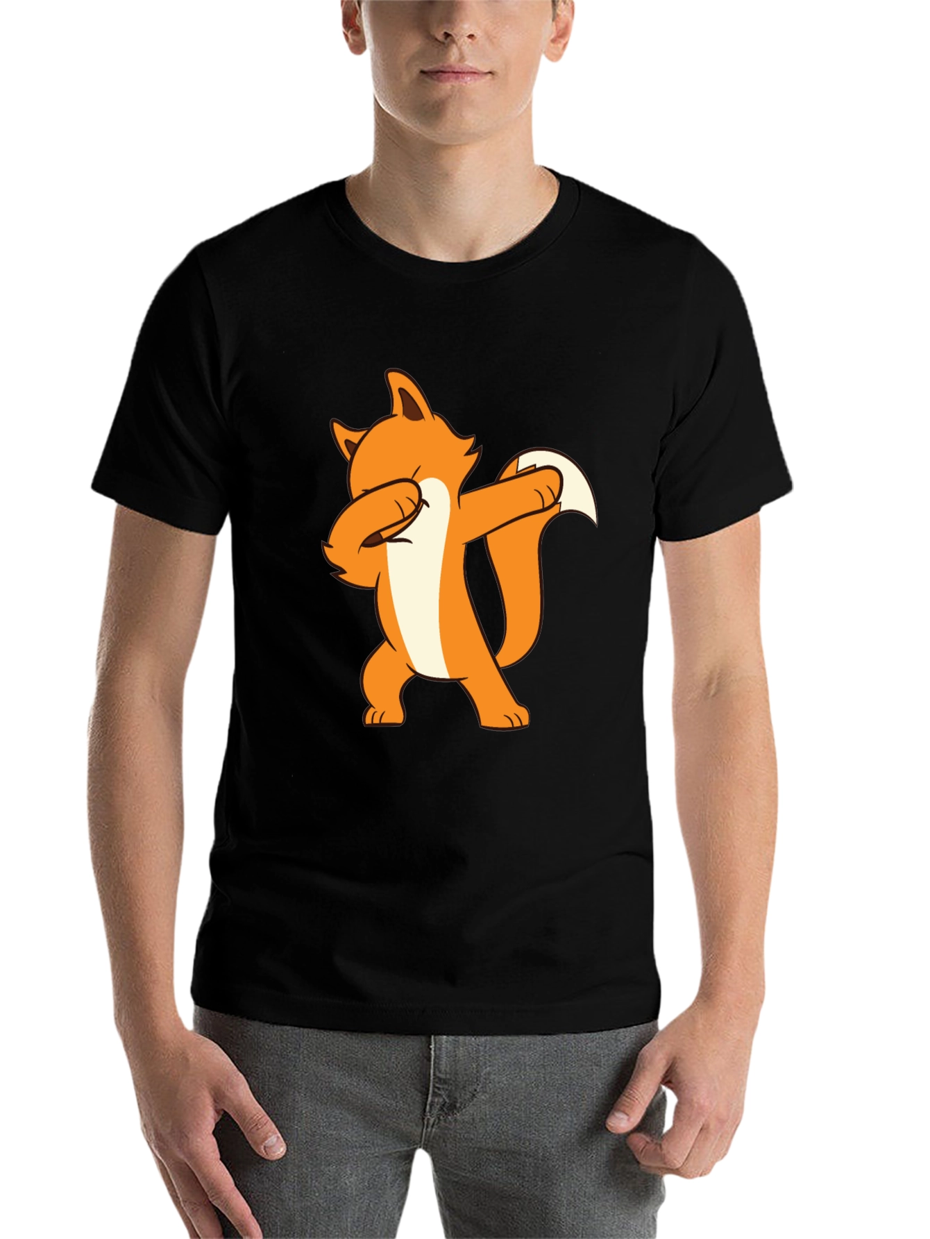 Black Dabbing Fox Graphic Tee - Black Cotton T-Shirt view 7