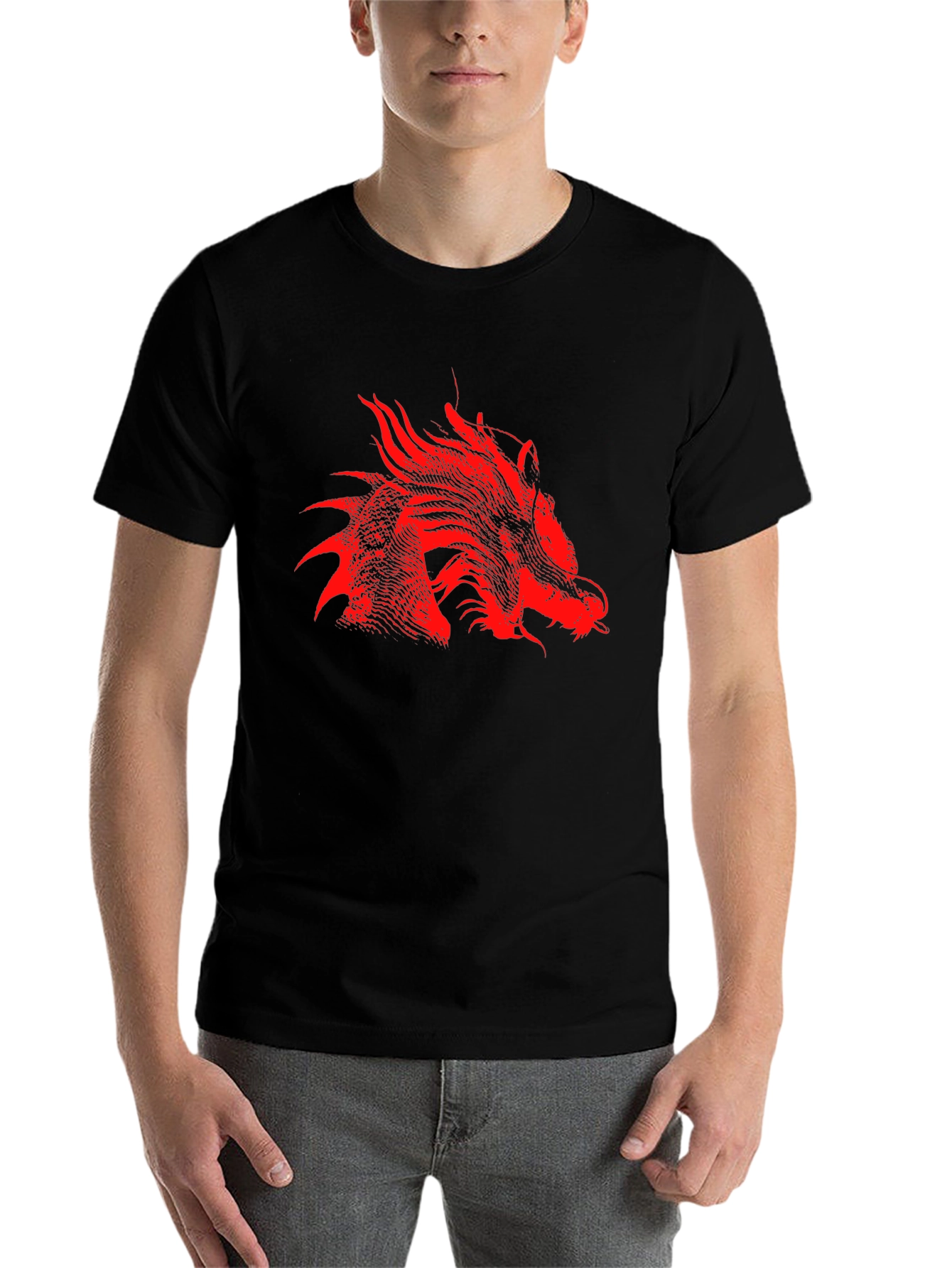 Black Red Dragon Print Black T-Shirt view 7