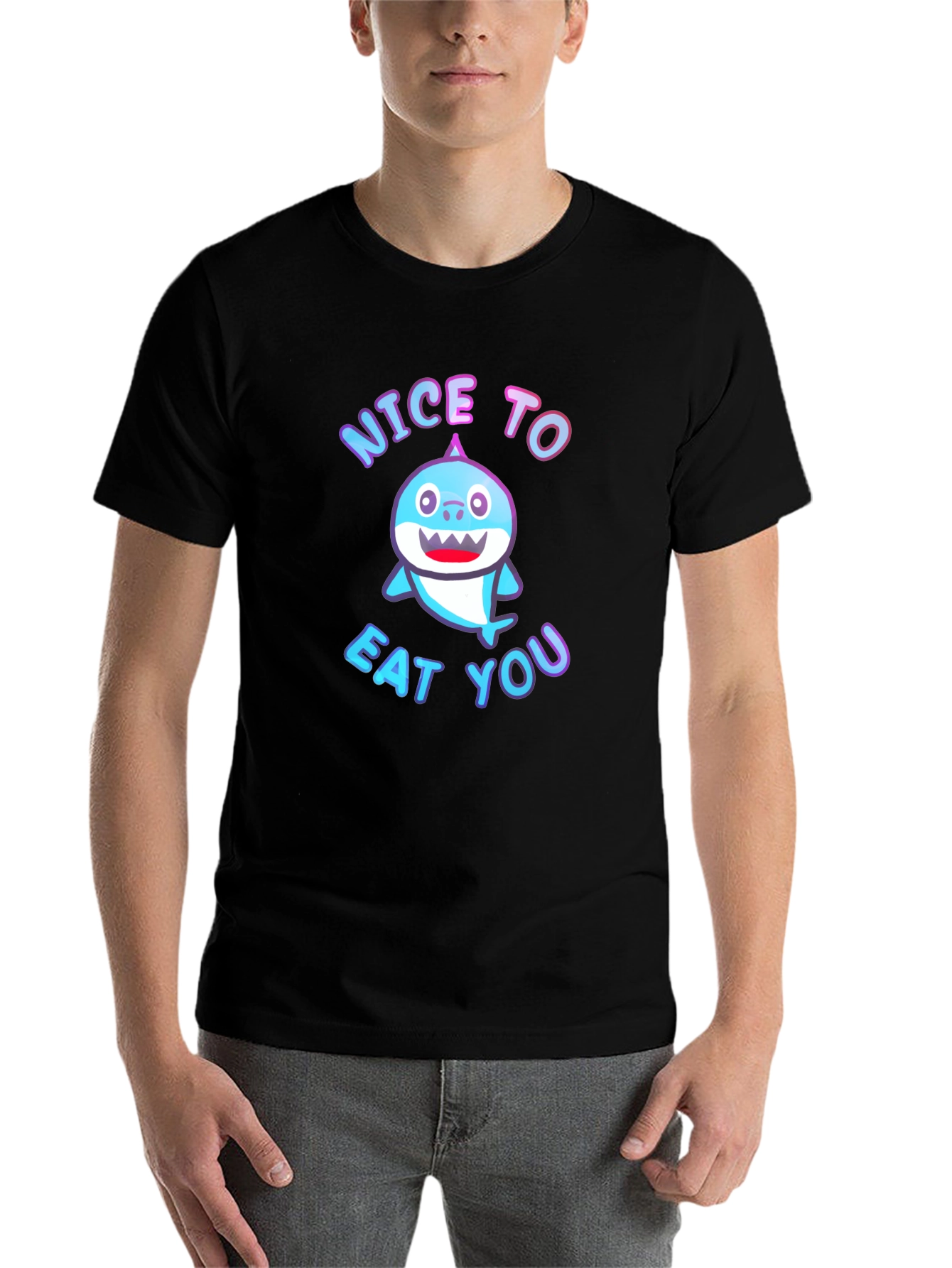 Black Nice to Eat You Shark Graphic Tee view 7