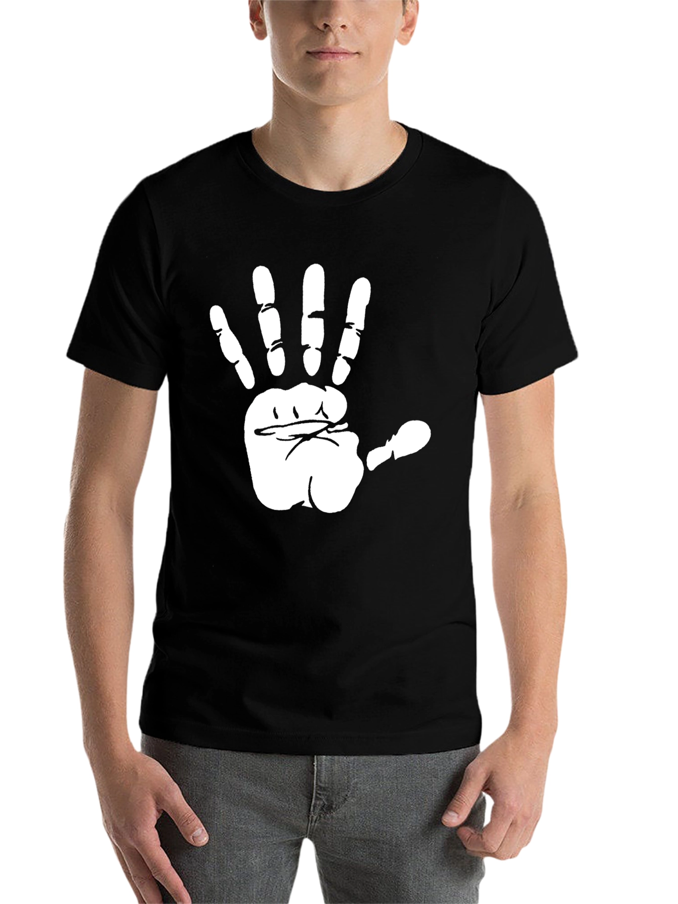 Black Black T-Shirt with White Hand Print Graphic view 7