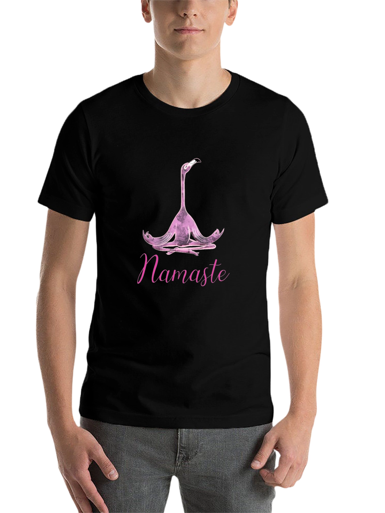 Black Namaste Flamingo Yoga Graphic Tee - Unisex Black T-Shirt view 7
