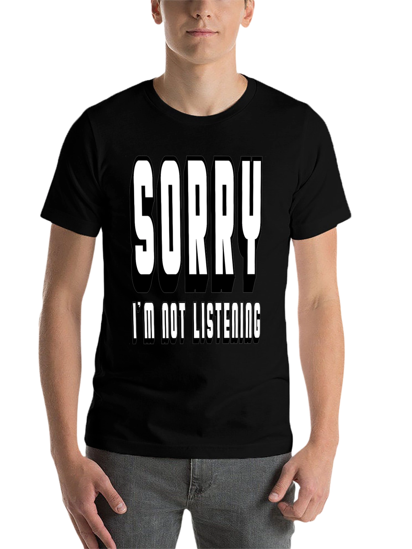 Black Sorry I'm Not Listening Black T-Shirt view 7