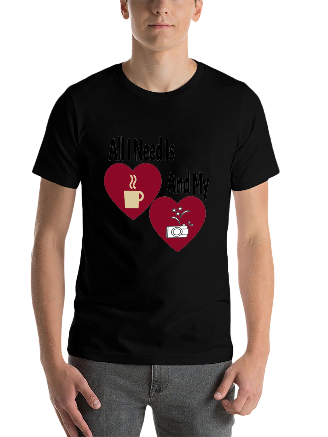 Black Coffee and Camera Heart Graphic T-Shirt view 7