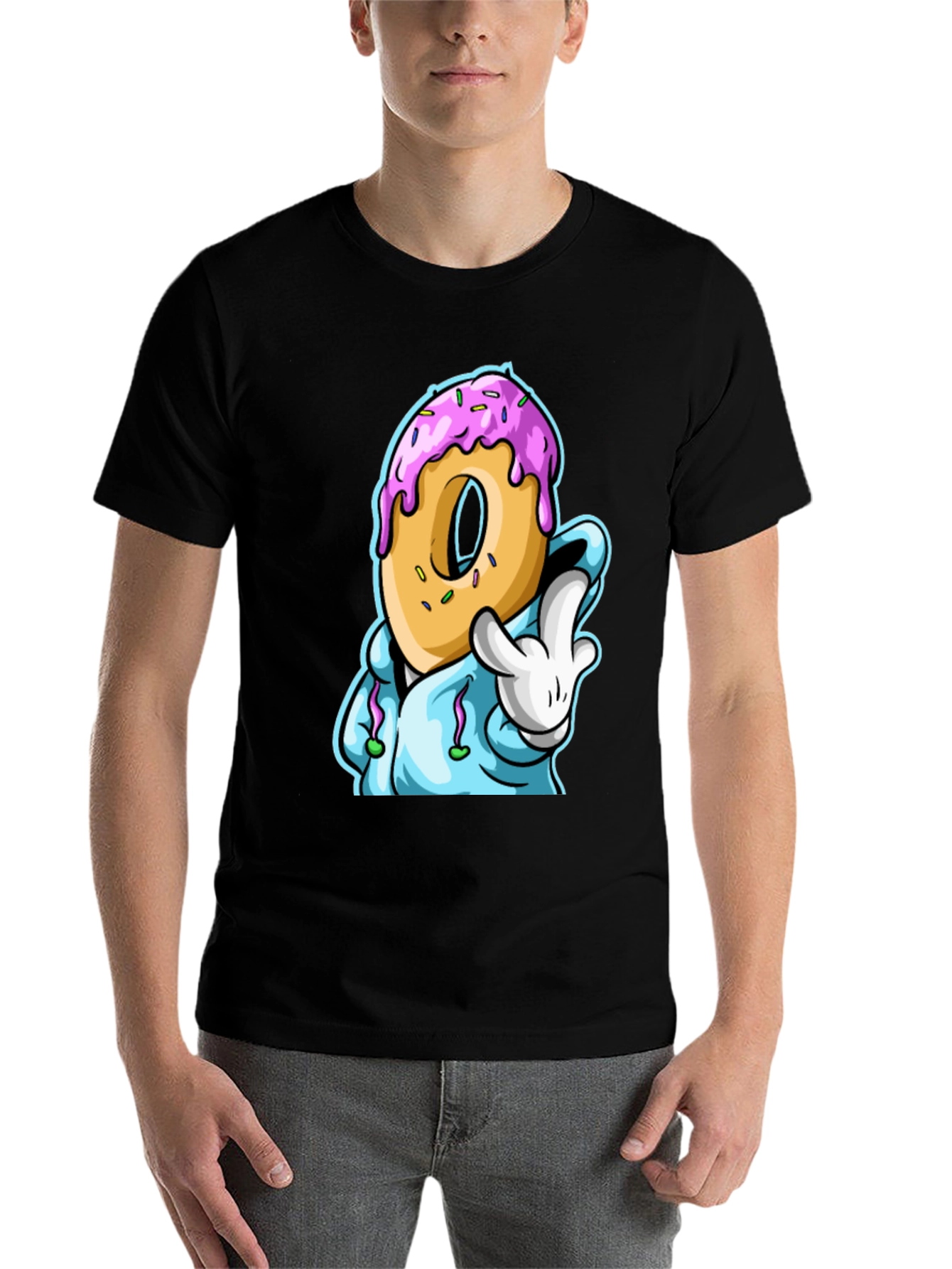 Black Donut Cartoon Graphic Black T-Shirt view 7