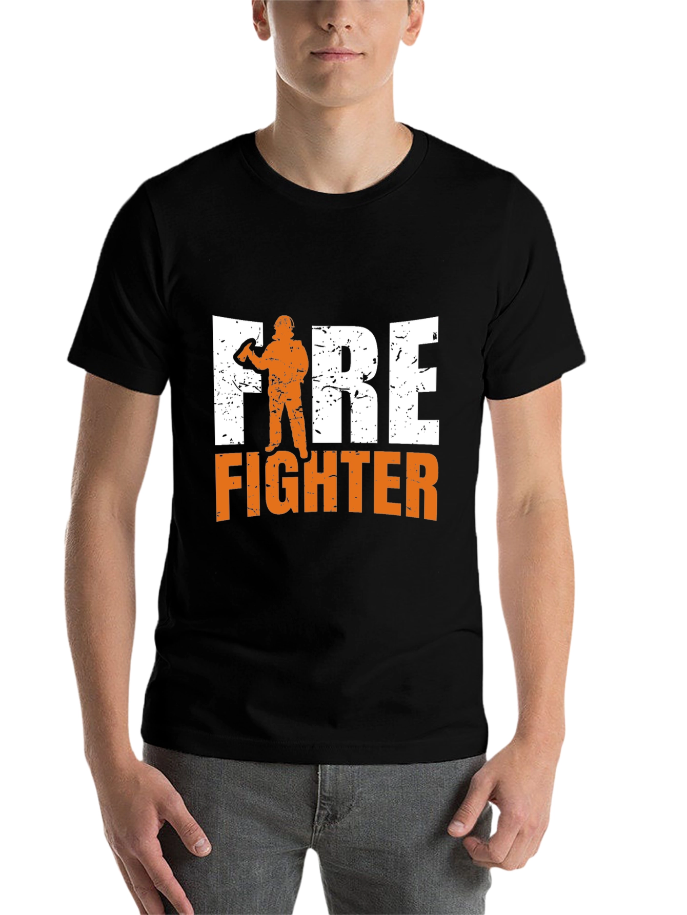 Black Firefighter Graphic Print Black T-Shirt view 7