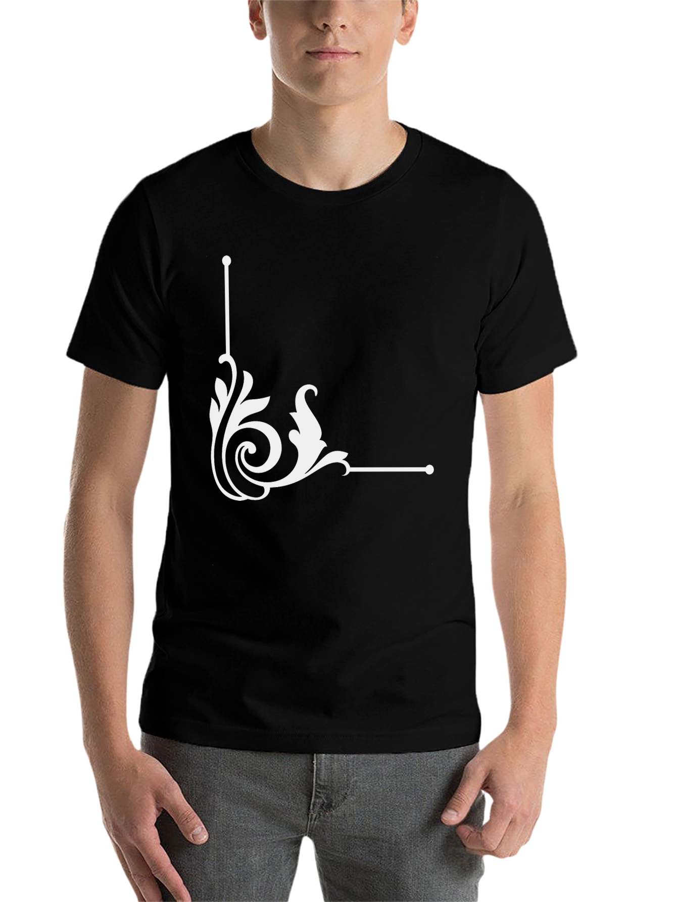 Black Elegant Swirl Graphic Black T-Shirt view 7