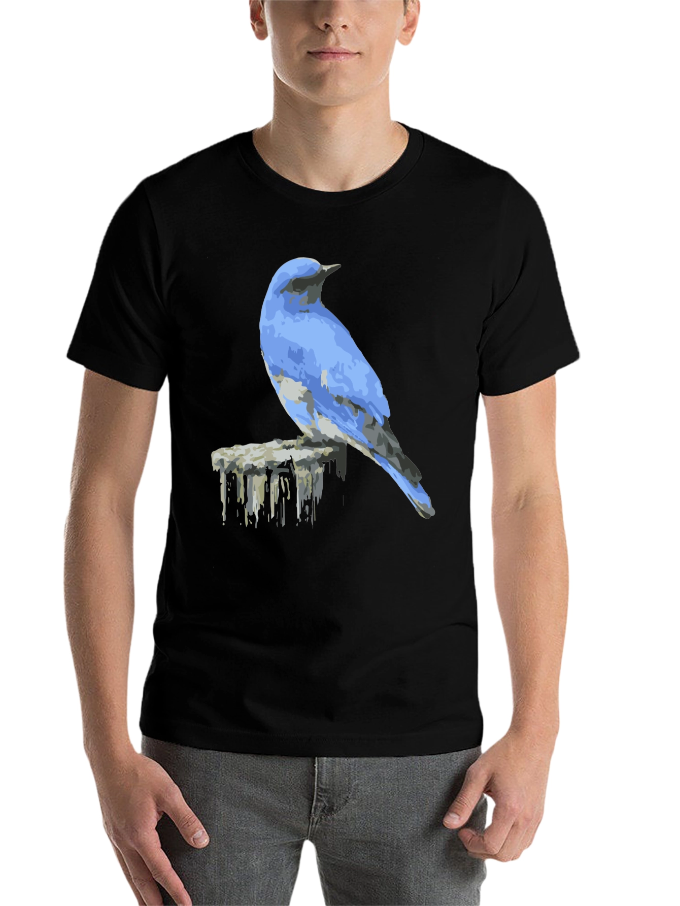 Black Blue Bird on Post Graphic Tee - Black view 7