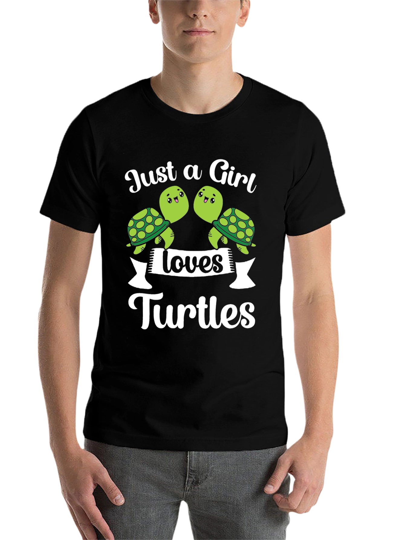 Black Just a Girl Loves Turtles T-Shirt view 7