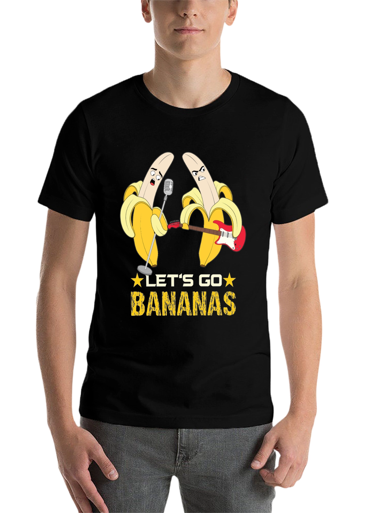 Black Let's Go Bananas Funny Music T-Shirt view 7
