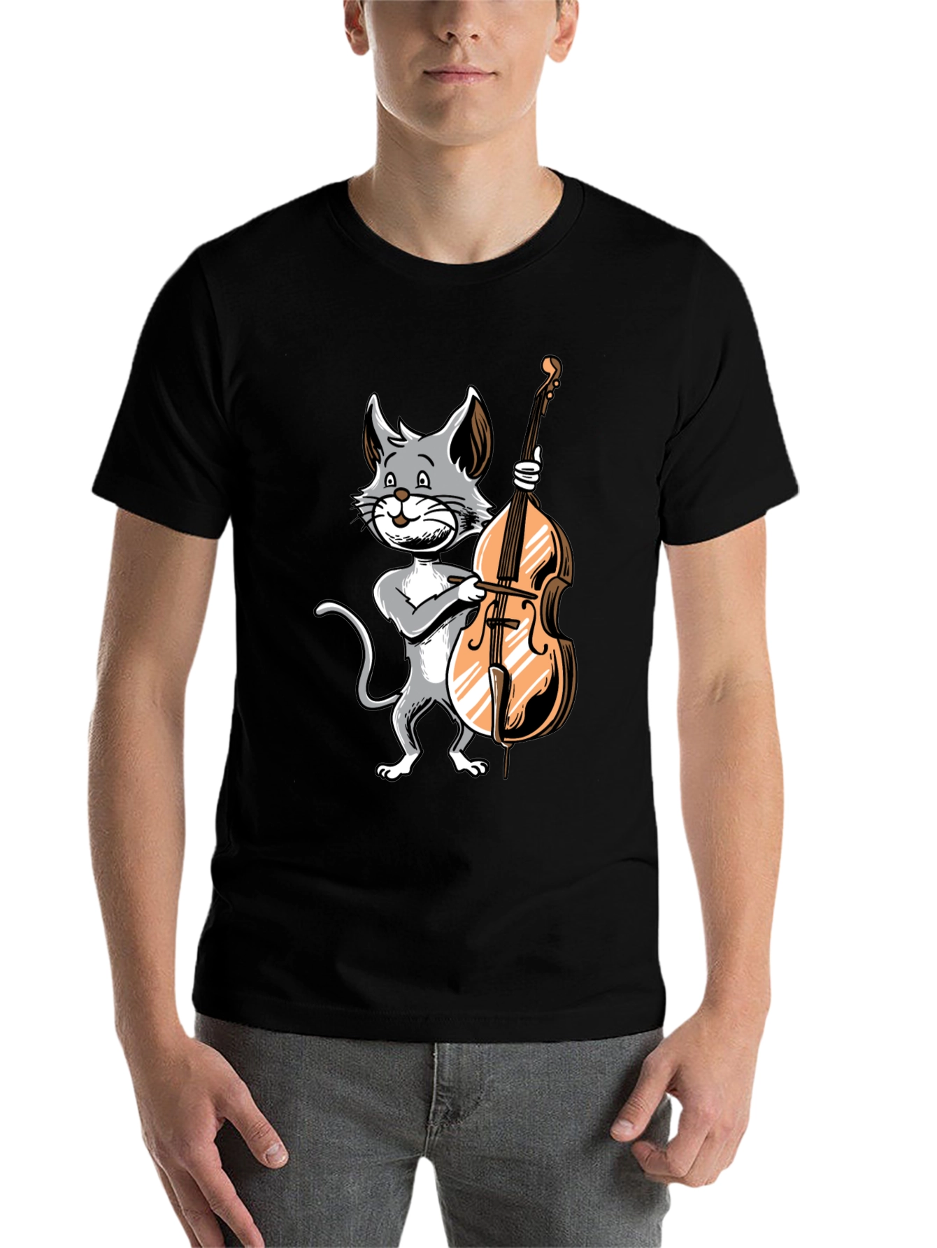 Black Cat Bass Player Graphic T-Shirt view 7