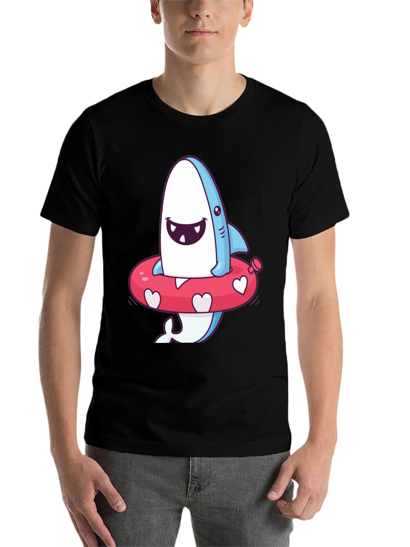 Black Cartoon Shark T-Shirt - Fun Summer Style view 7