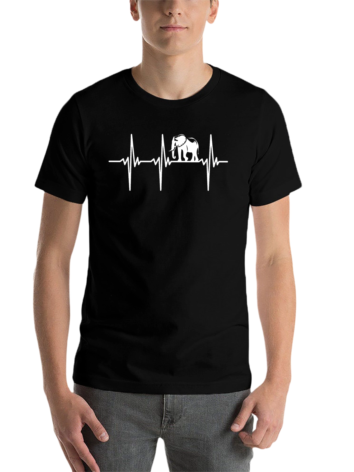 Black Elephant Heartbeat Graphic Tee - Black Cotton T-Shirt view 7