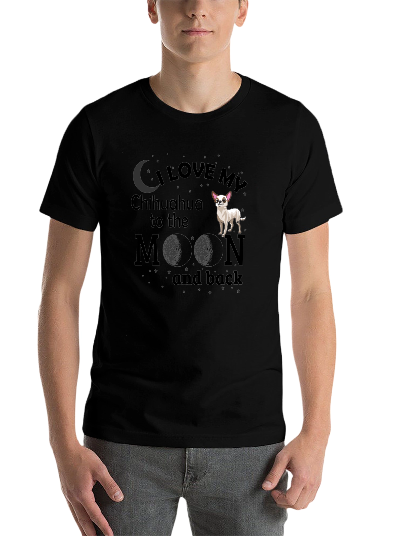 Black I Love My Chihuahua to the Moon and Back T-Shirt view 7