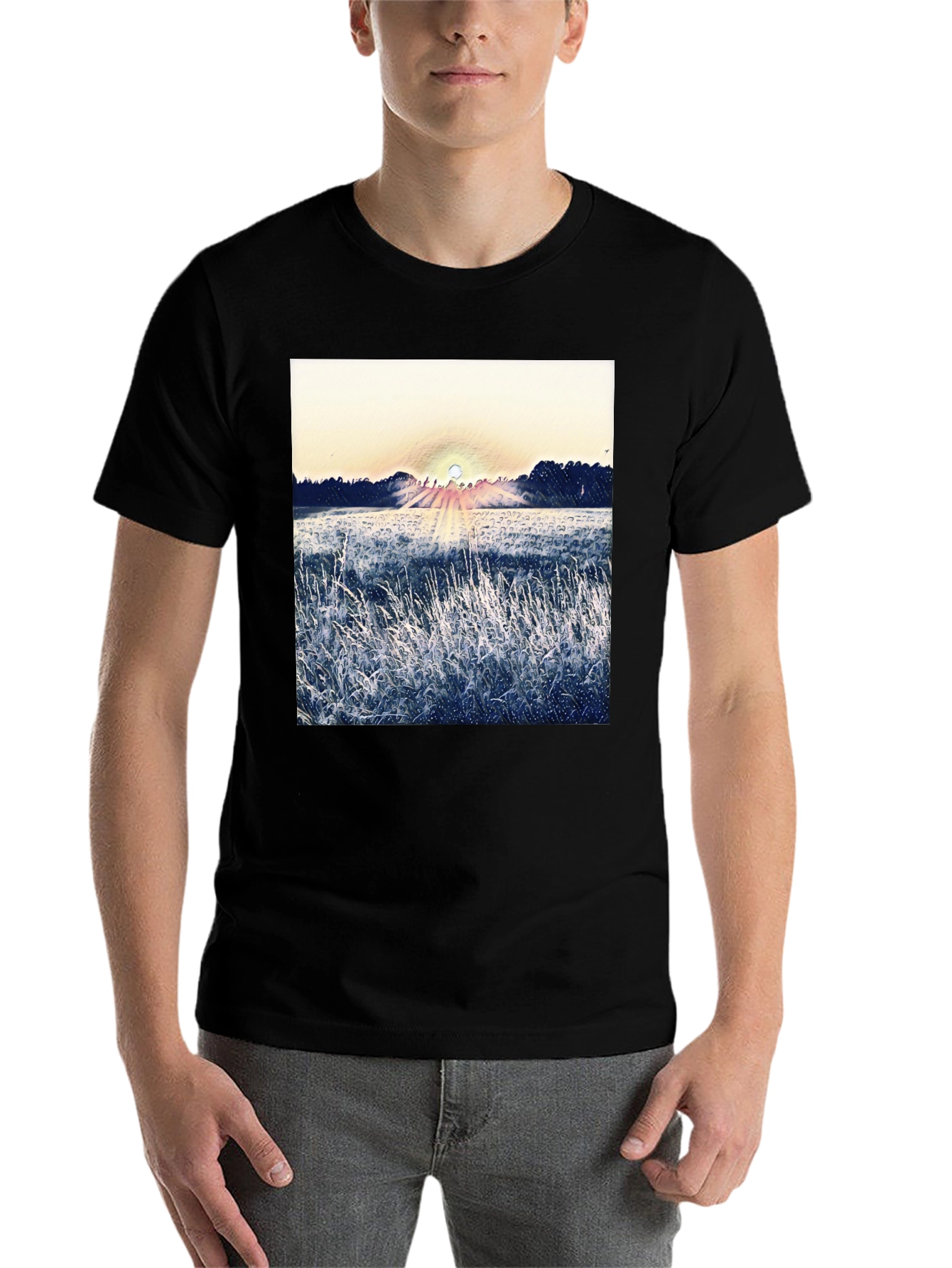 Black Nature Sunrise Graphic T-Shirt - Black view 7
