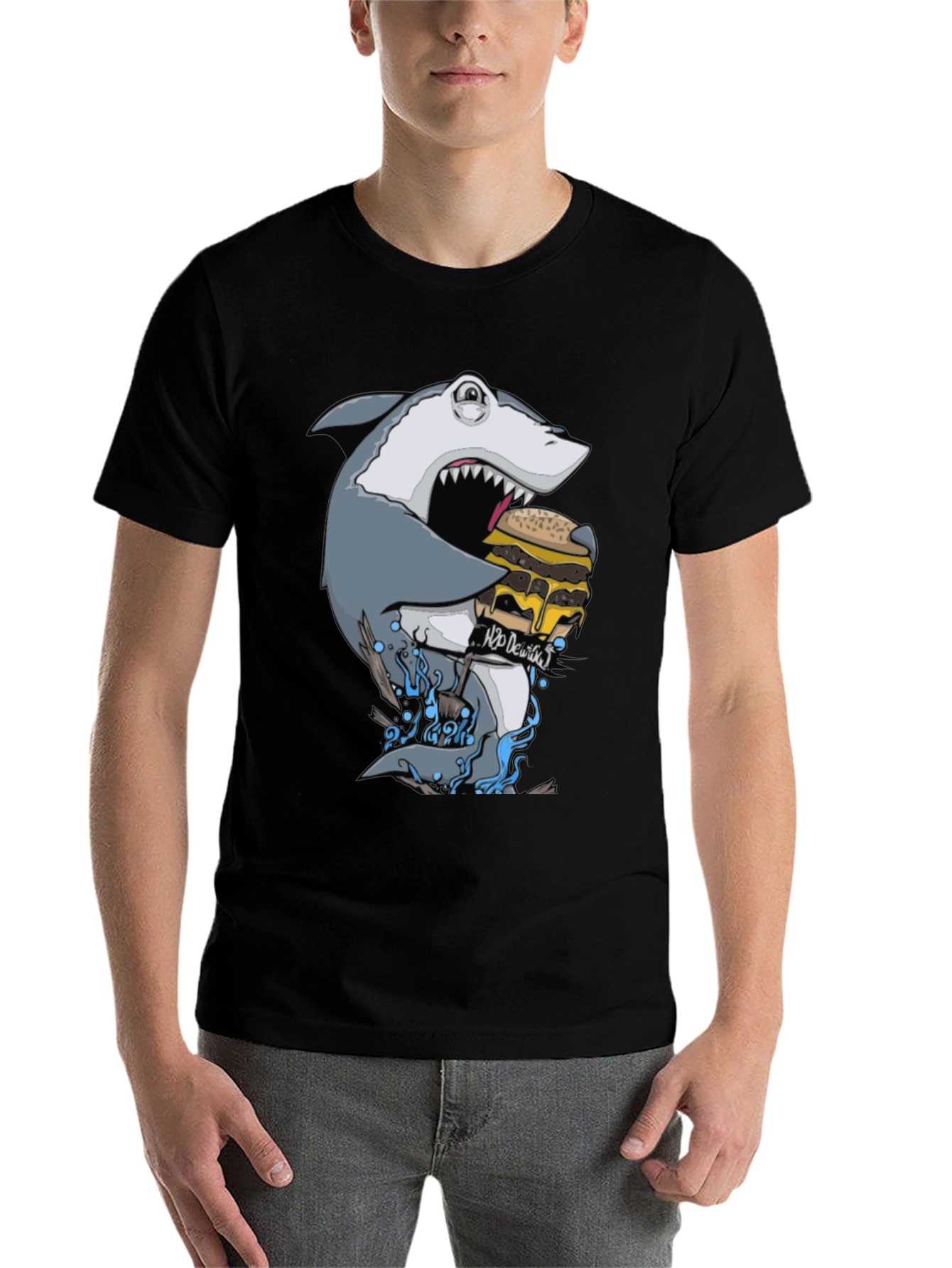 Black Shark Burger Graphic Tee - Black Cotton view 7