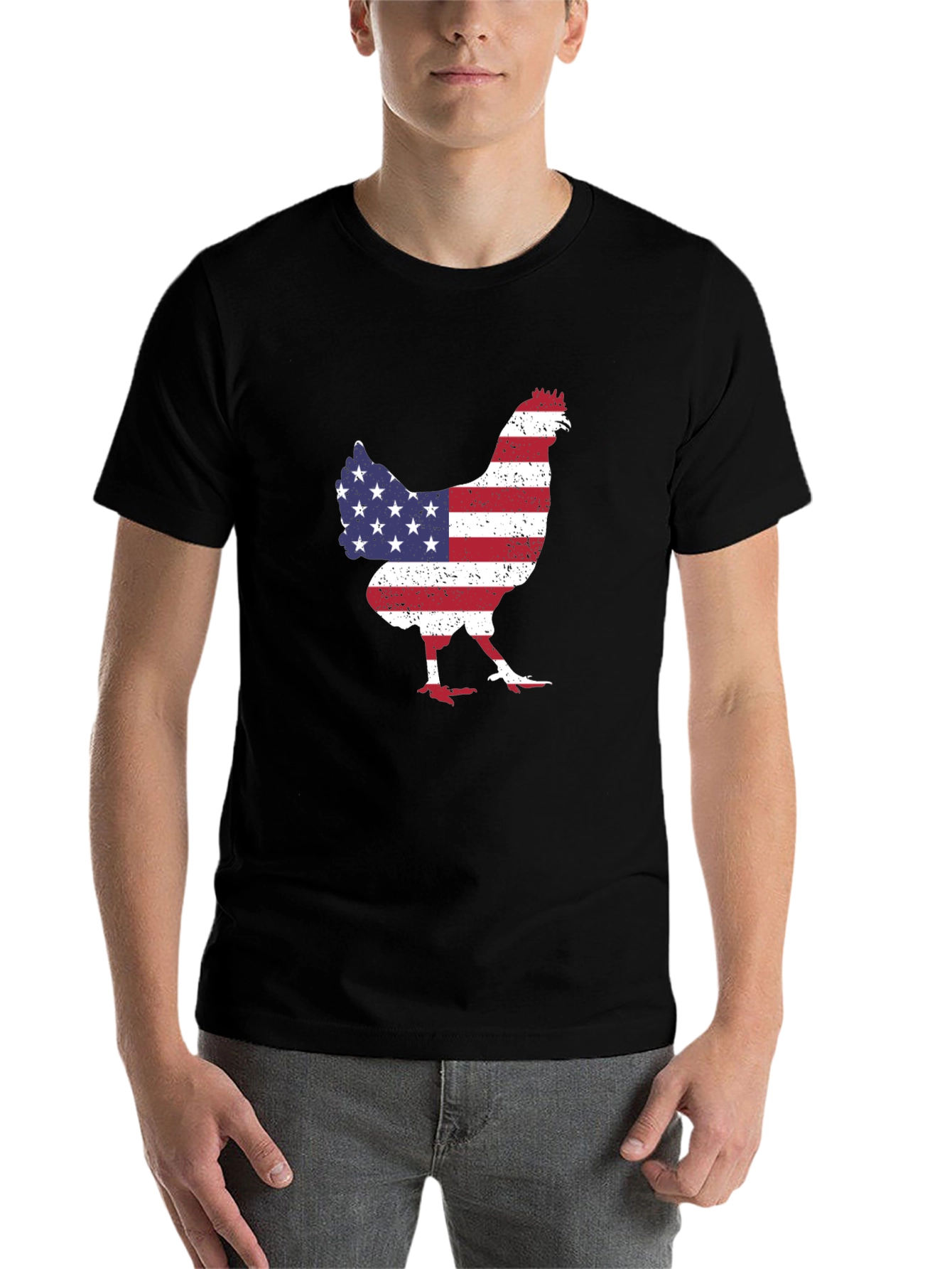 Black American Flag Chicken Graphic Tee view 7
