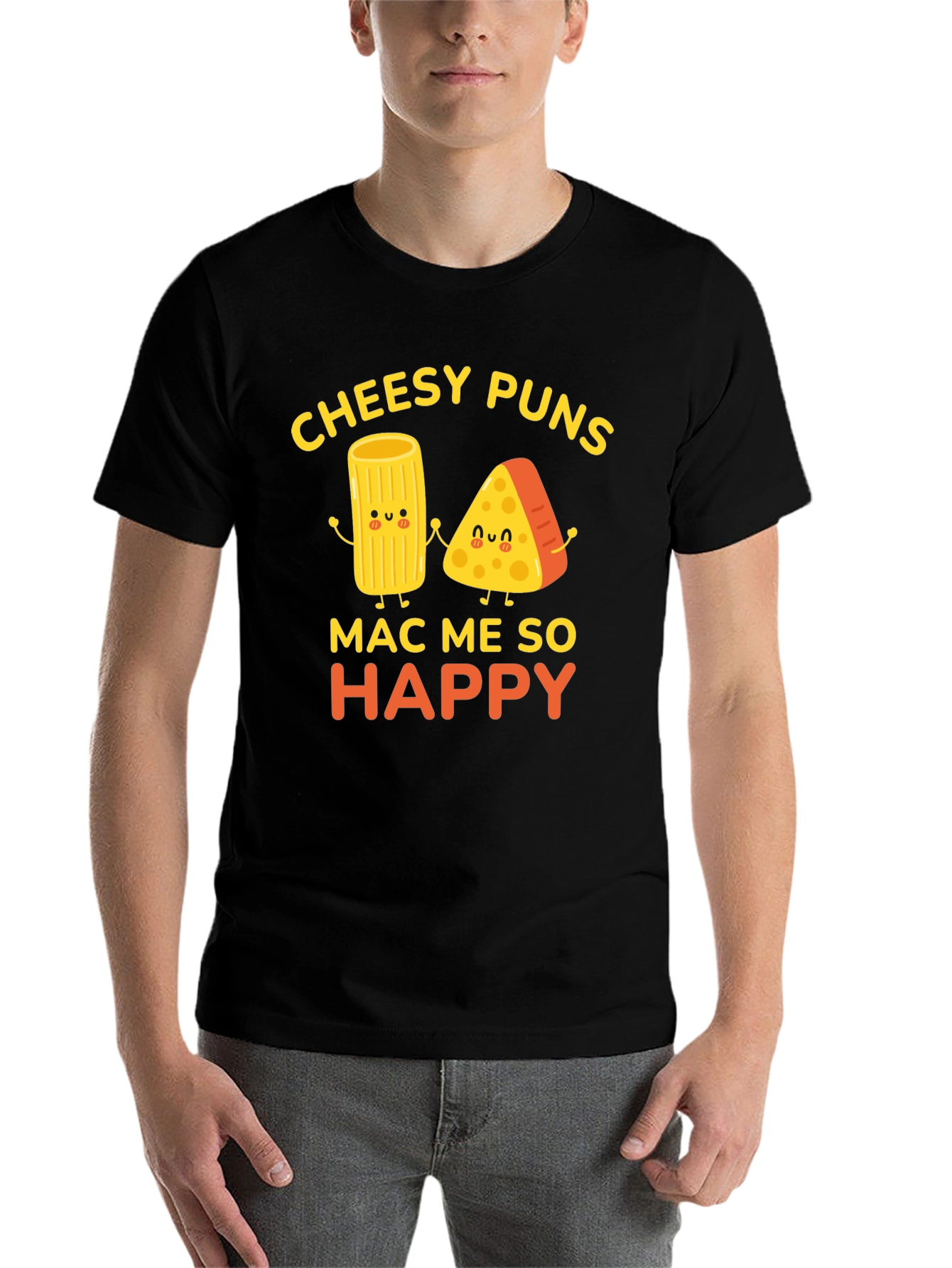 Black Cheesy Puns Mac Me So Happy Graphic T-Shirt view 7