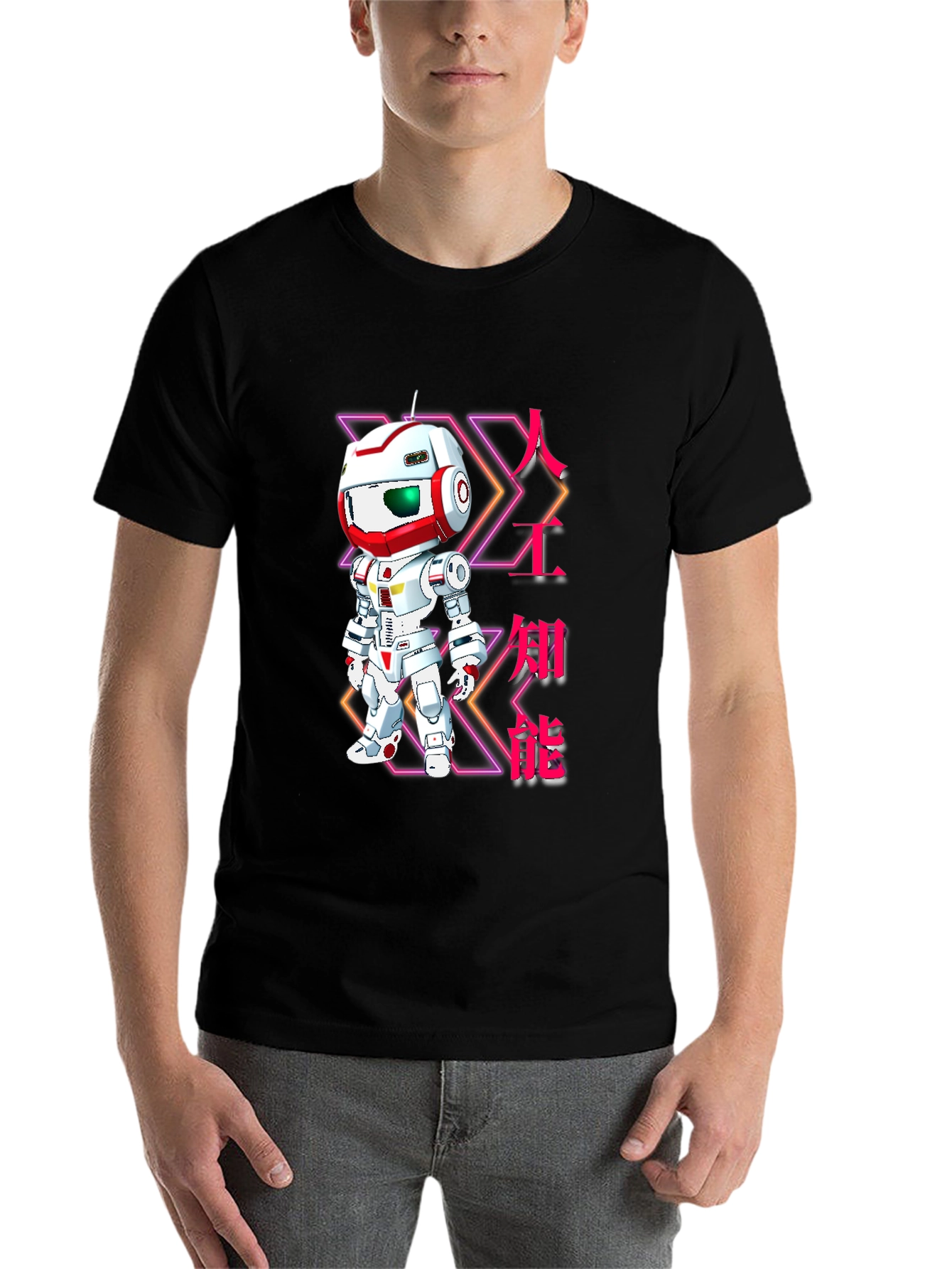 Black Robot AI Graphic Print Black T-Shirt view 7