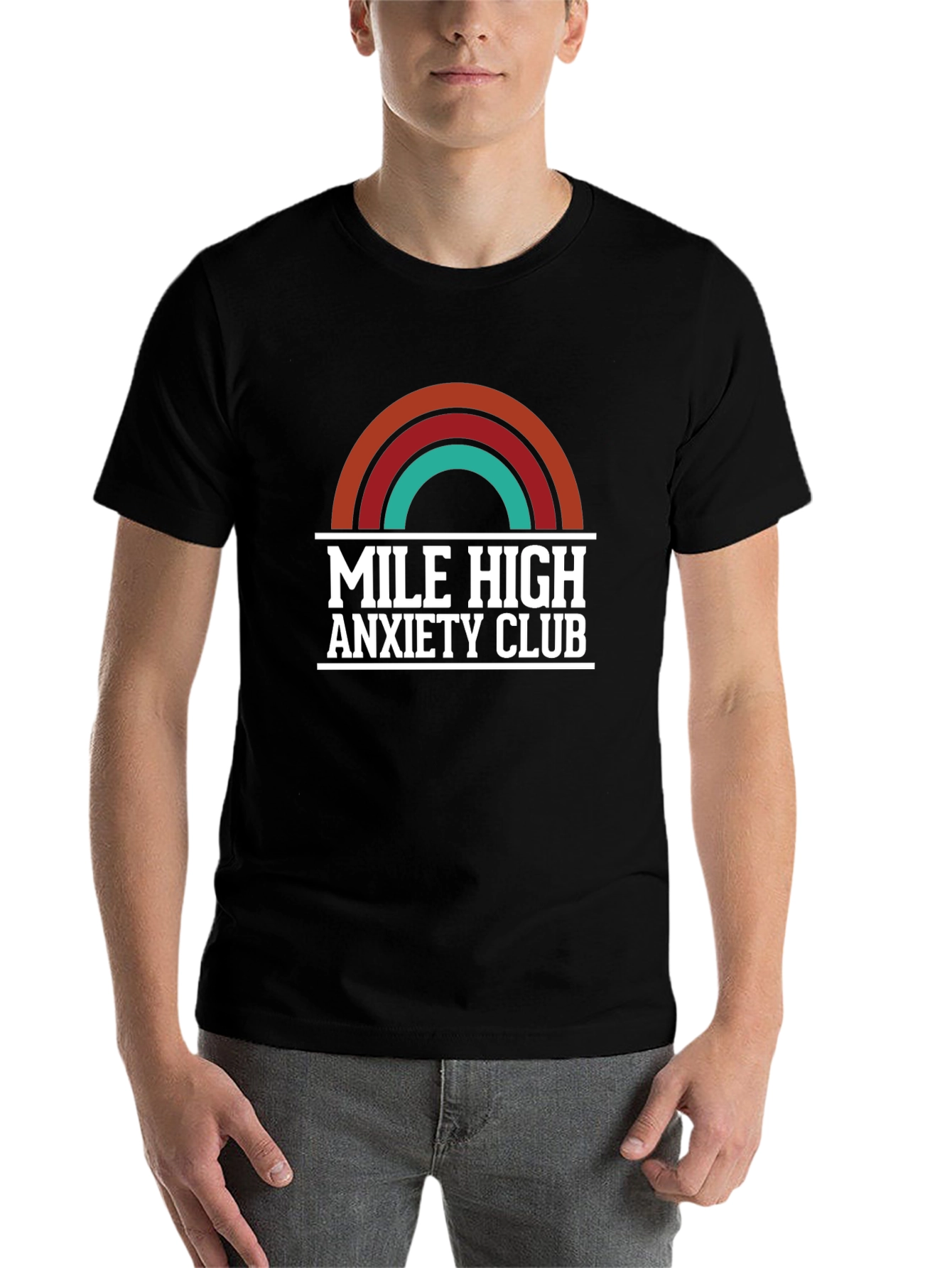 Black Mile High Anxiety Club T-Shirt, Retro Design view 7