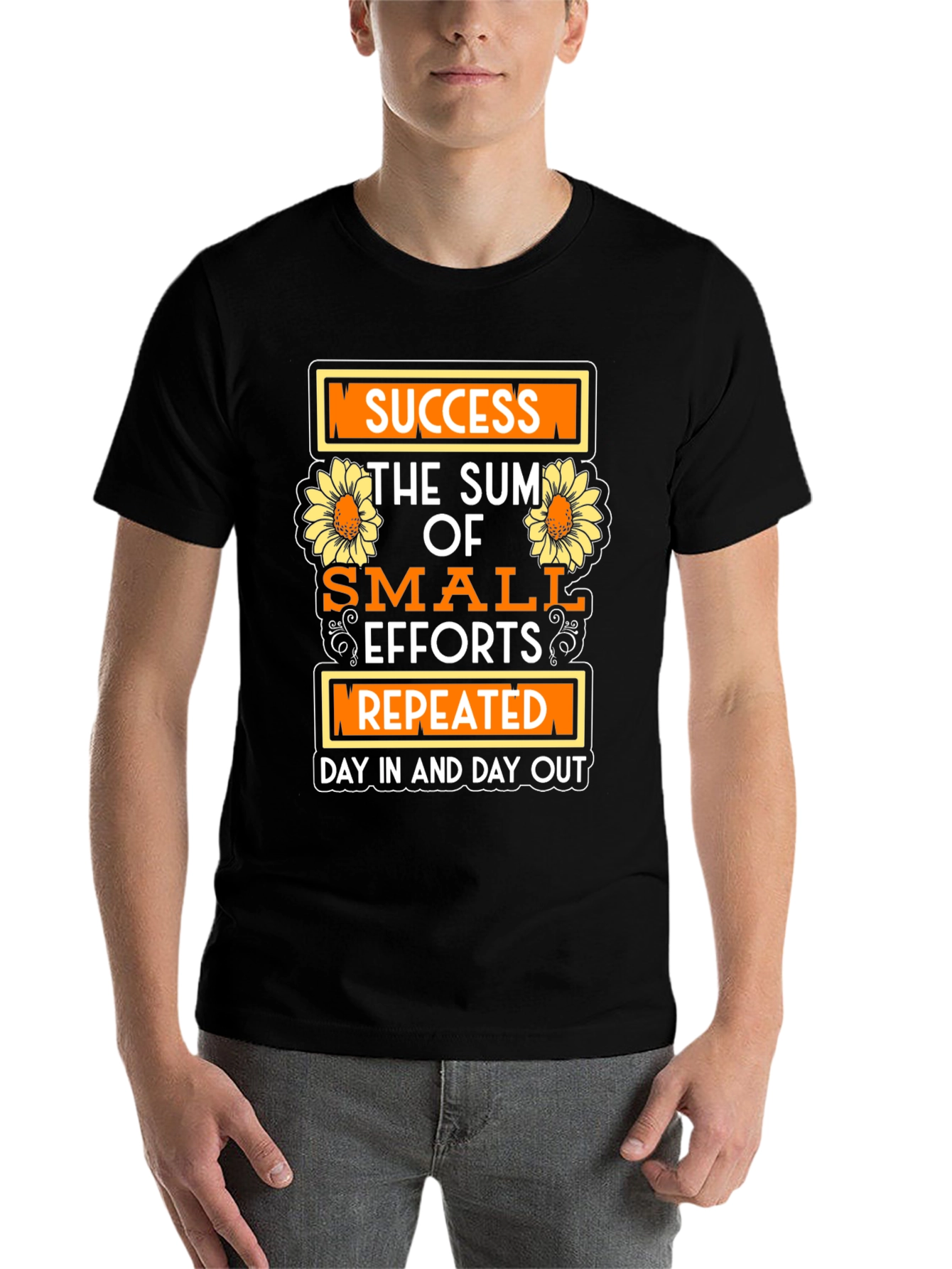 Black Success Motivational T-Shirt with Sunflower Design view 7
