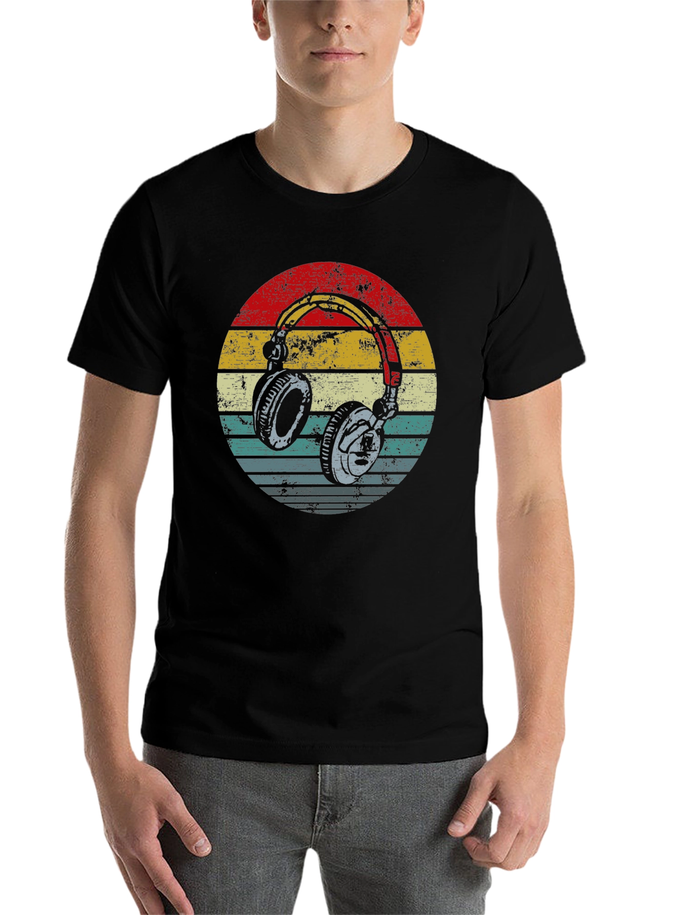 Black Retro Headphones Graphic Tee - Black view 7